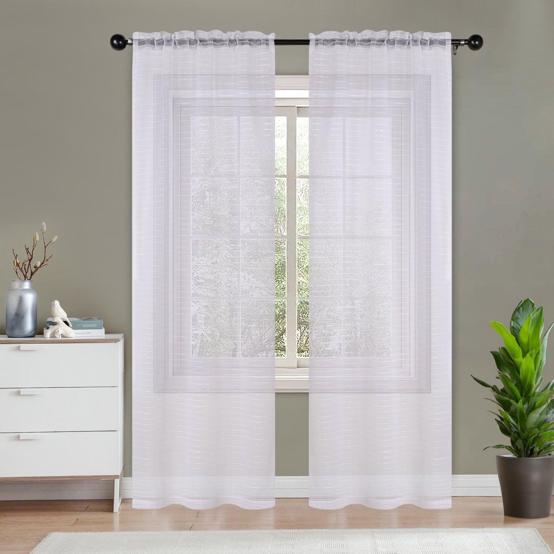 Jackson Striped Sheer Window Curtain Panels, Set of 2