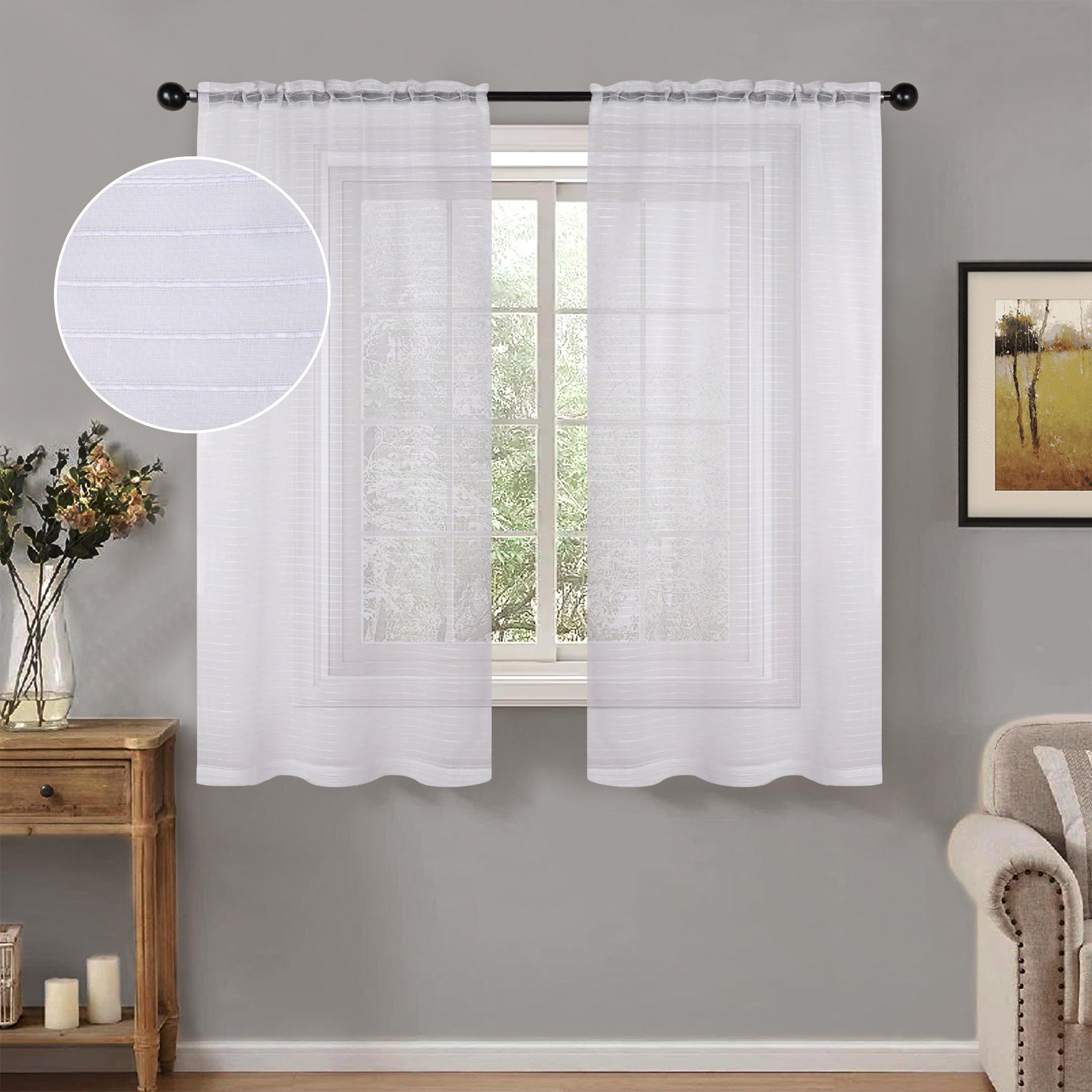 Jackson Striped Sheer Window Curtain Panels, Set of 2