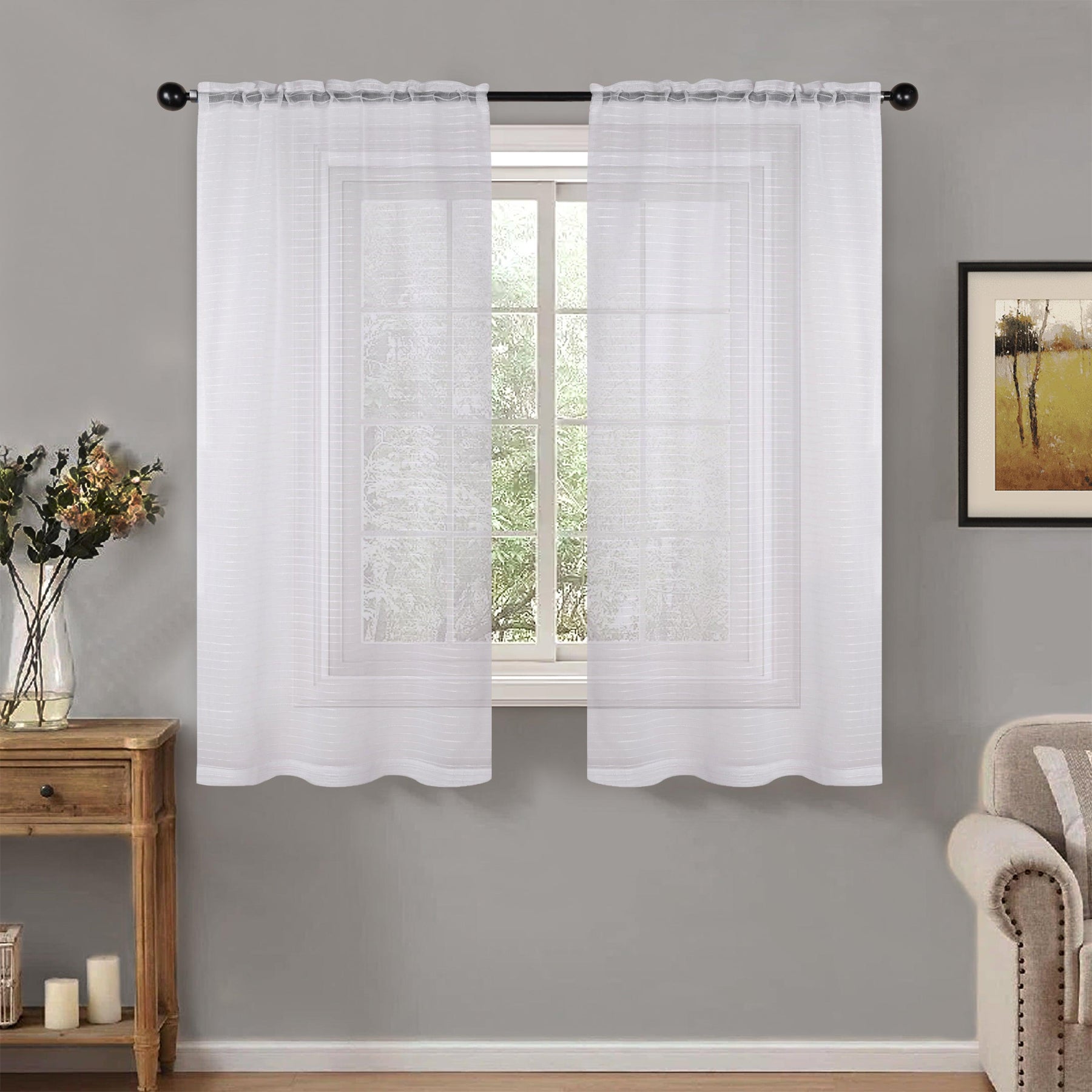 Jackson Striped Sheer Window Curtain Panels, Set of 2
