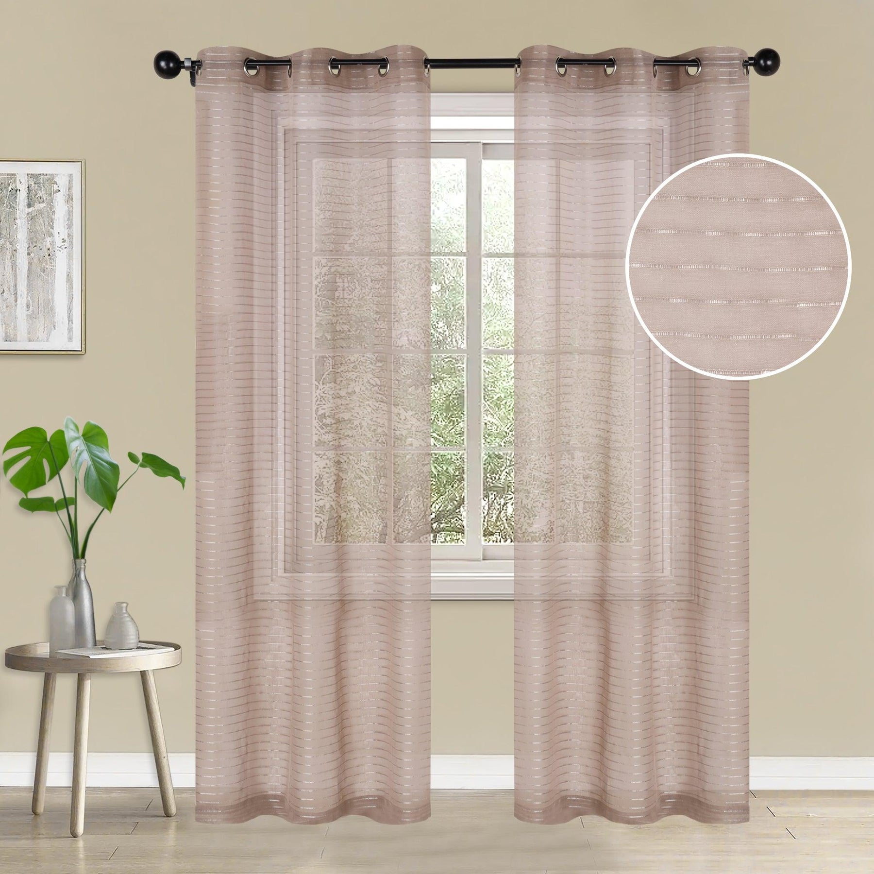 Jackson Striped Sheer Window Curtain Panels, Set of 2