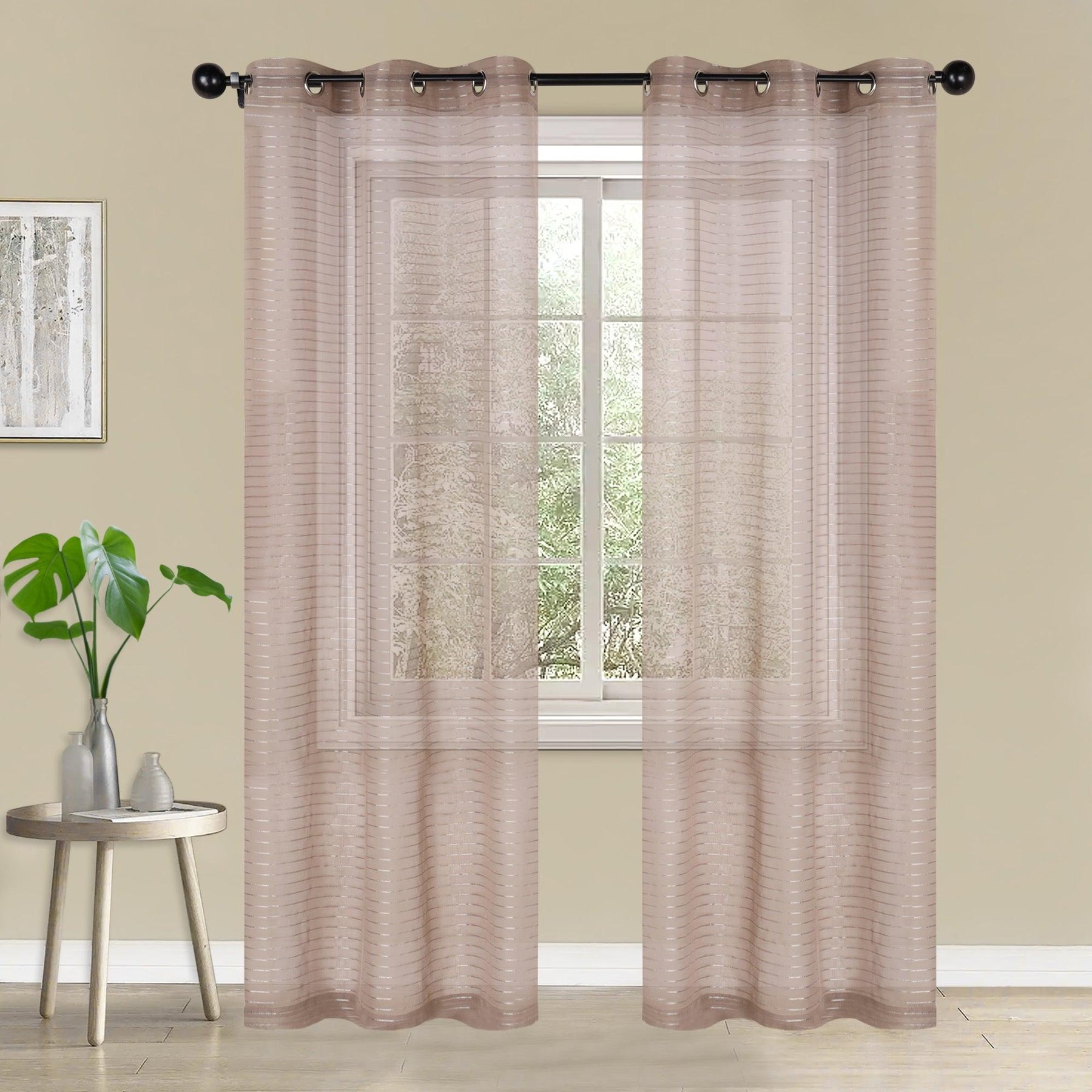 Jackson Striped Sheer Window Curtain Panels, Set of 2