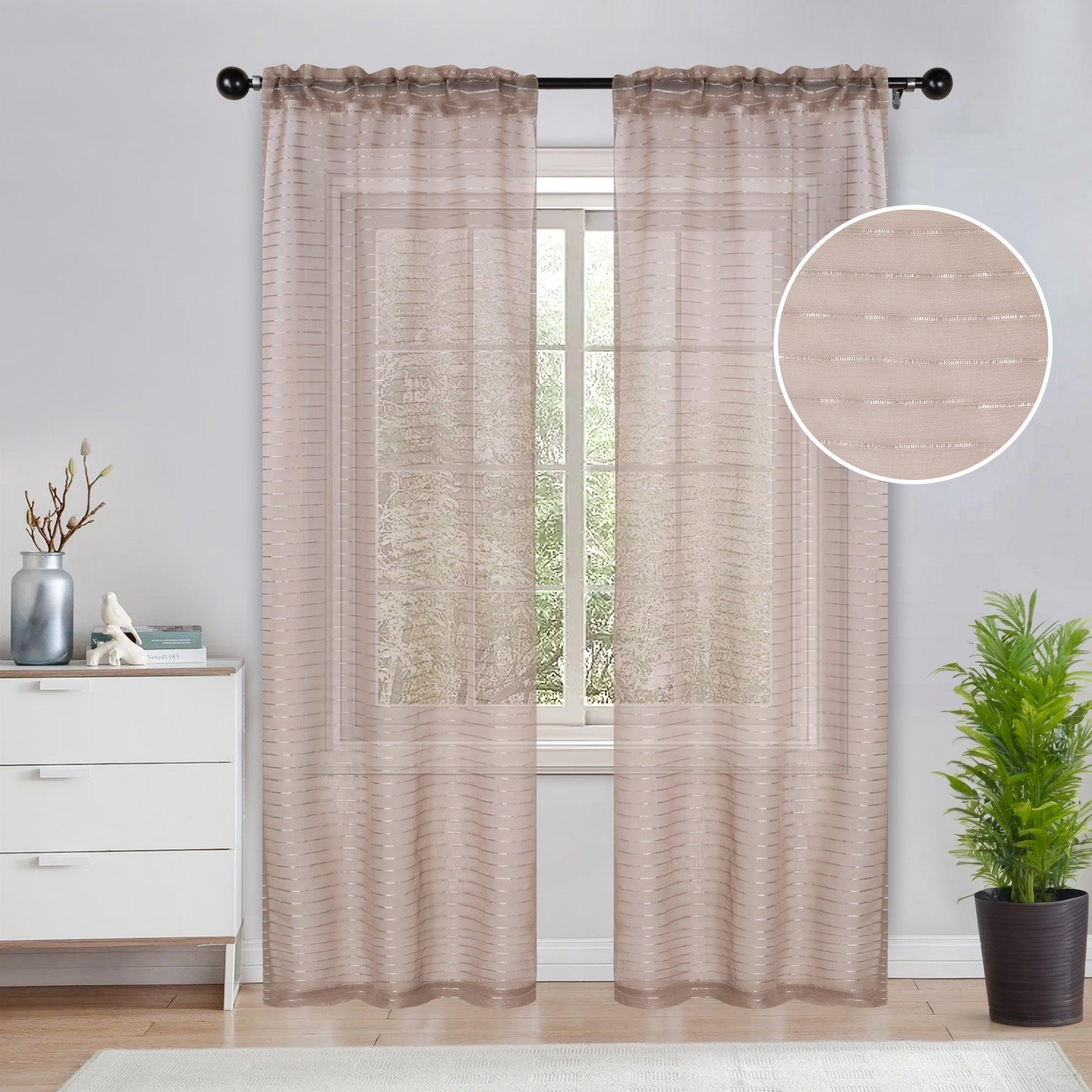 Jackson Striped Sheer Window Curtain Panels, Set of 2