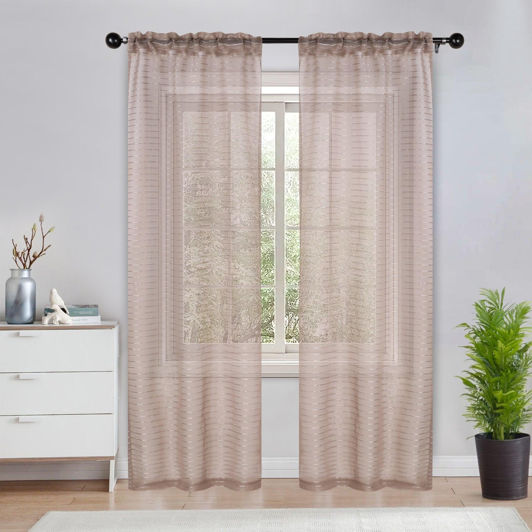 Jackson Striped Sheer Window Curtain Panels, Set of 2