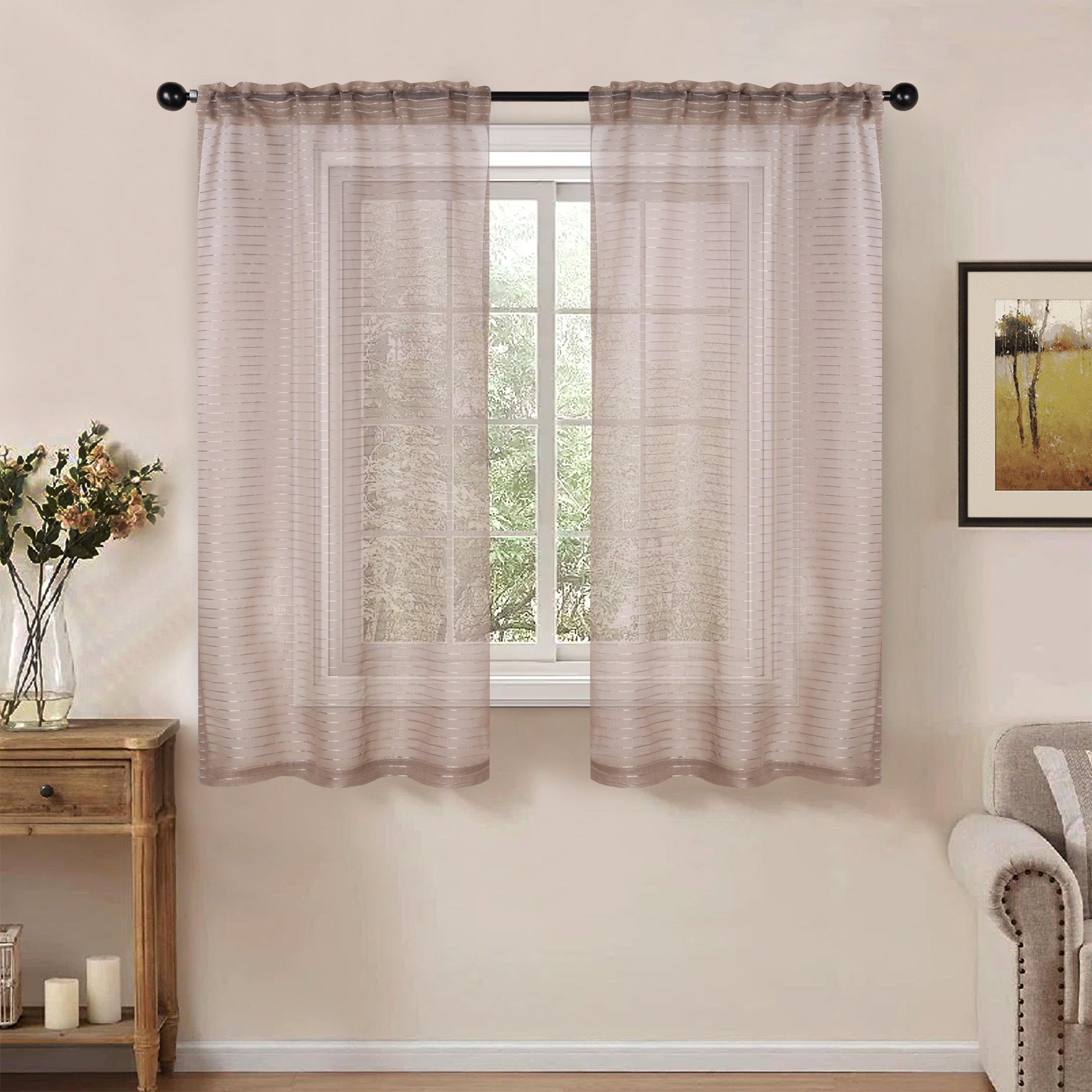 Jackson Striped Sheer Window Curtain Panels, Set of 2