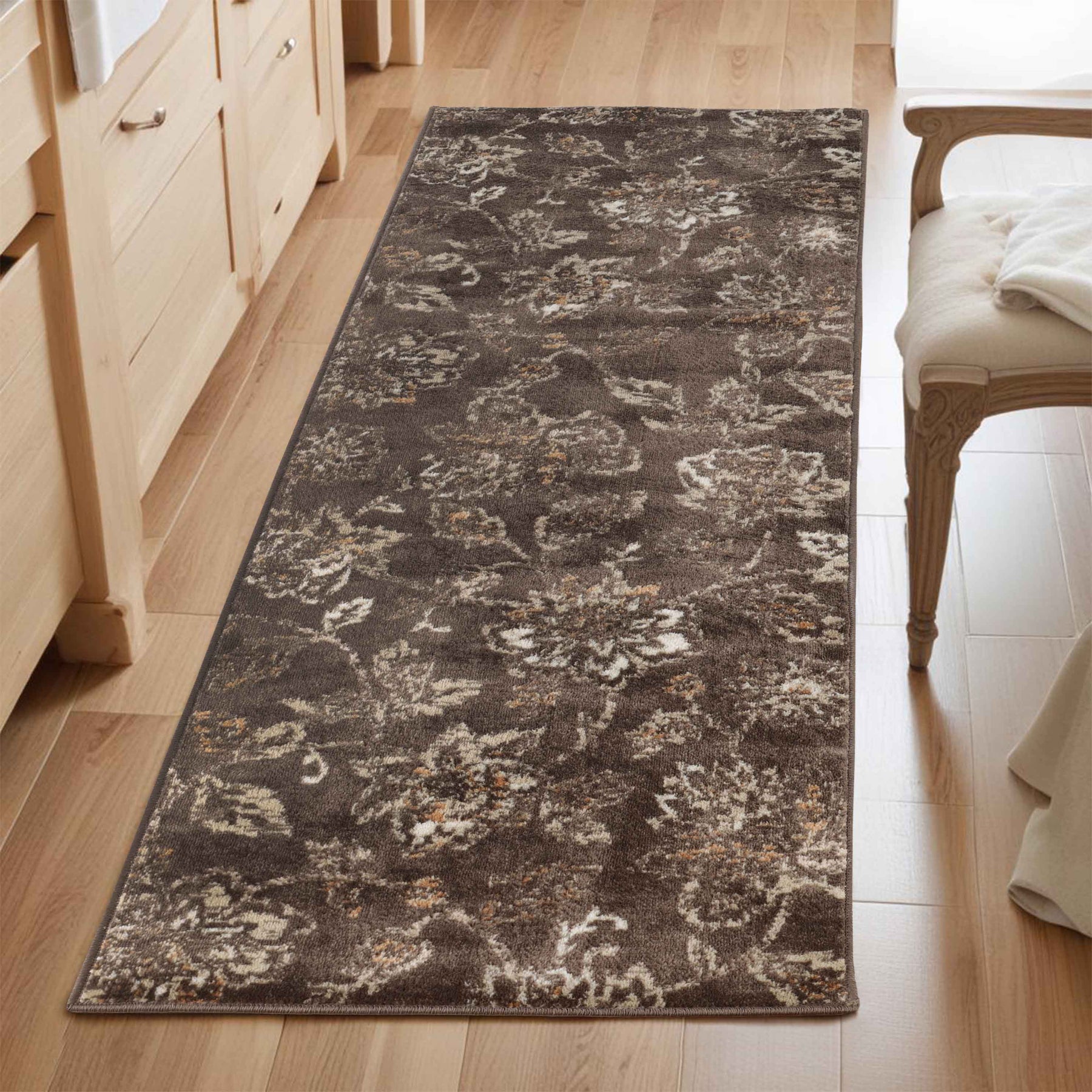 Jacobean Floral Modern Farmhouse Indoor Area Rug or Runner Rug