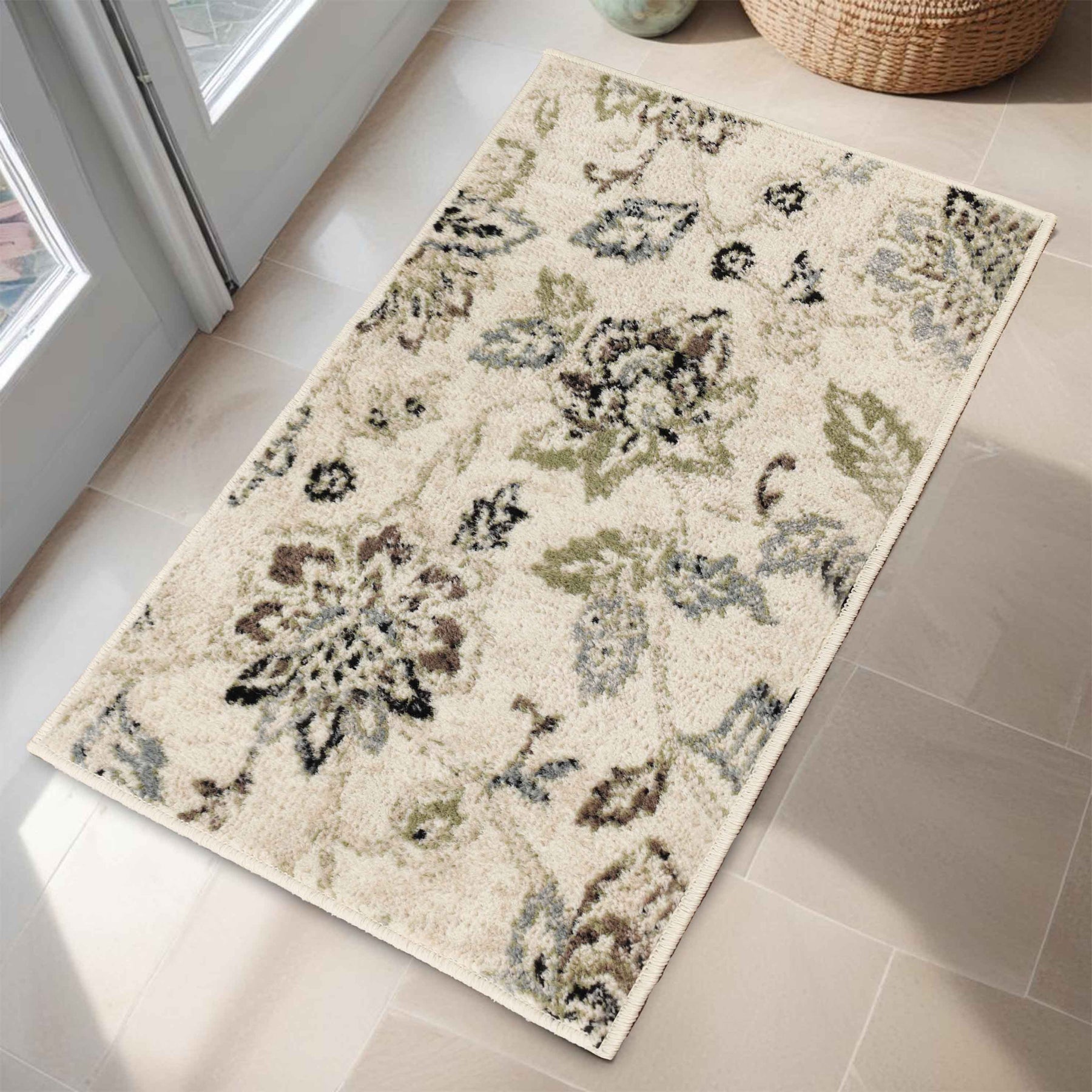 Jacobean Floral Modern Farmhouse Indoor Area Rug or Runner Rug