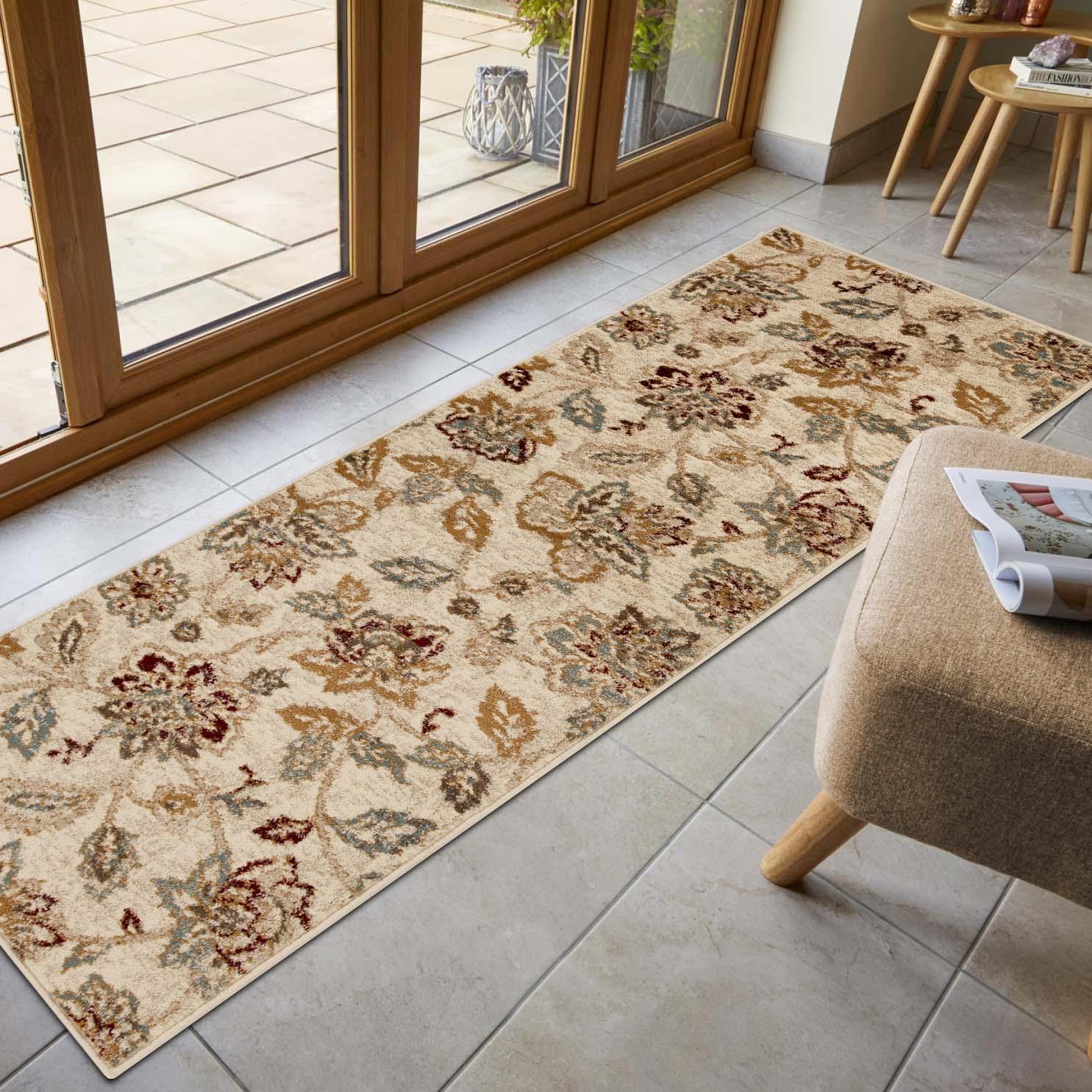 Jacobean Floral Modern Farmhouse Indoor Area Rug or Runner Rug