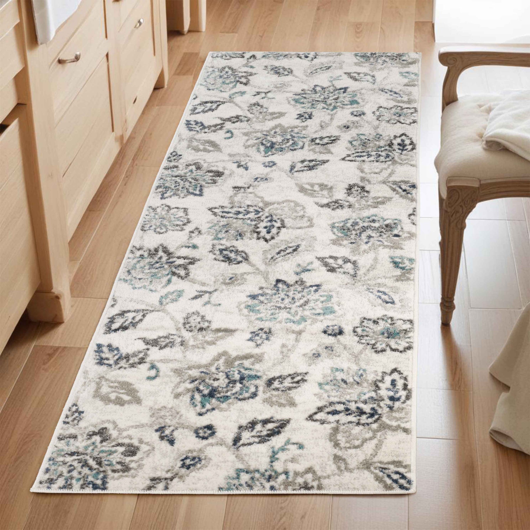 Jacobean Floral Modern Farmhouse Indoor Area Rug or Runner Rug