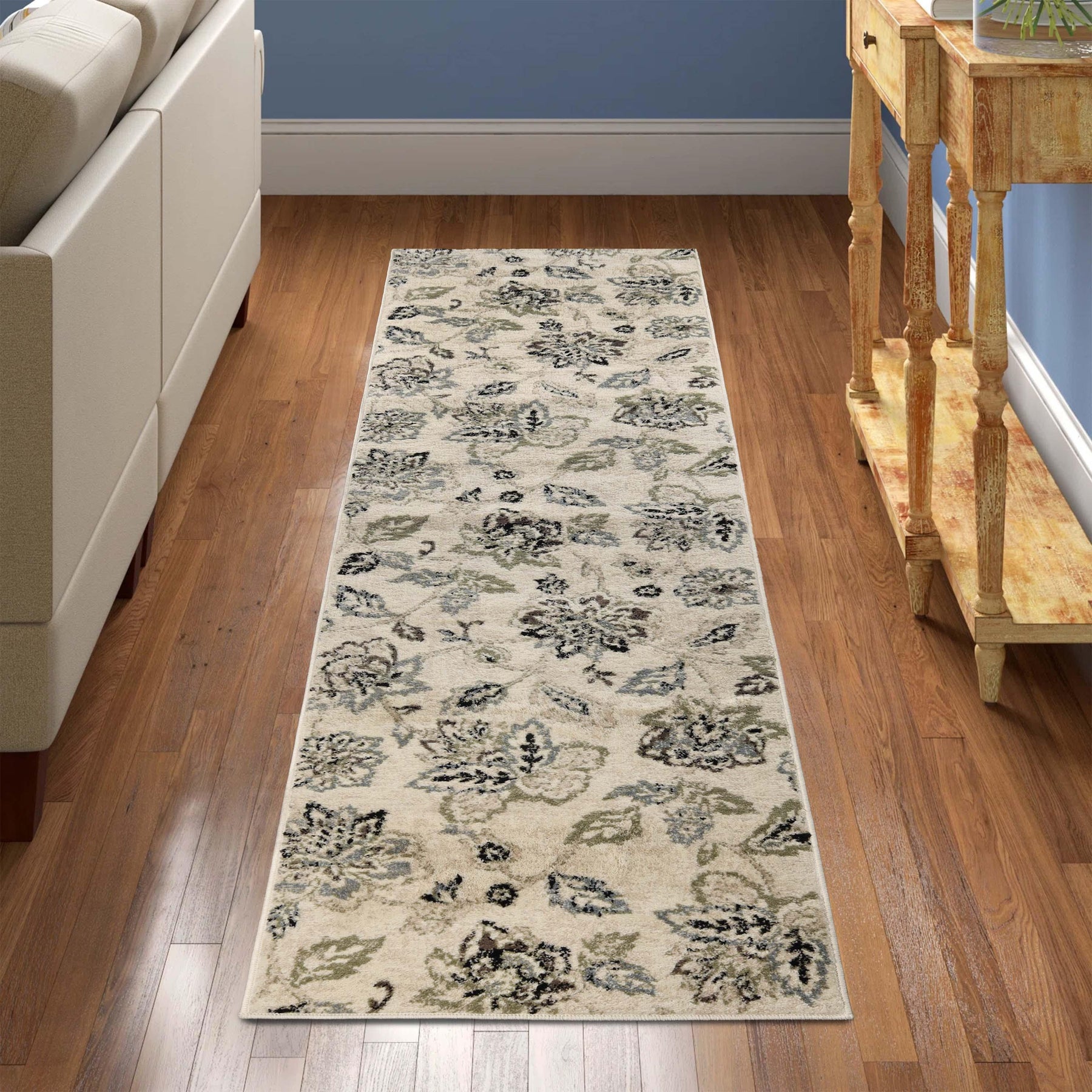 Jacobean Floral Modern Farmhouse Indoor Area Rug or Runner Rug