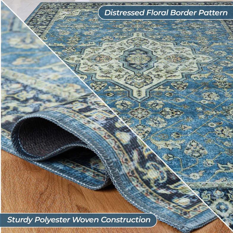 Jat Traditional Medallion Washable Indoor Area Rug or Runner Rug