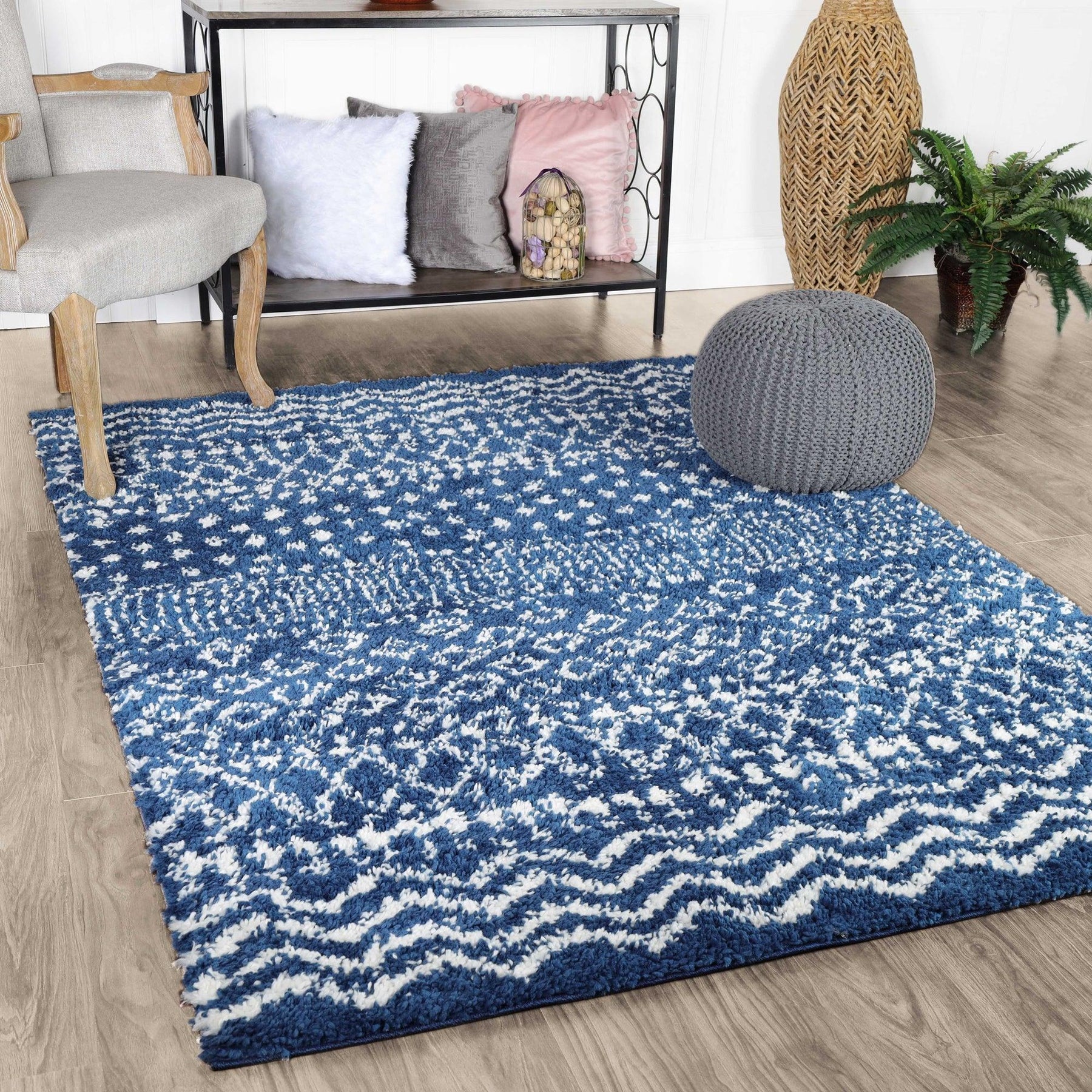 Jayce Boho Geometric Area Rug Indoor Plush Shag Rugs
