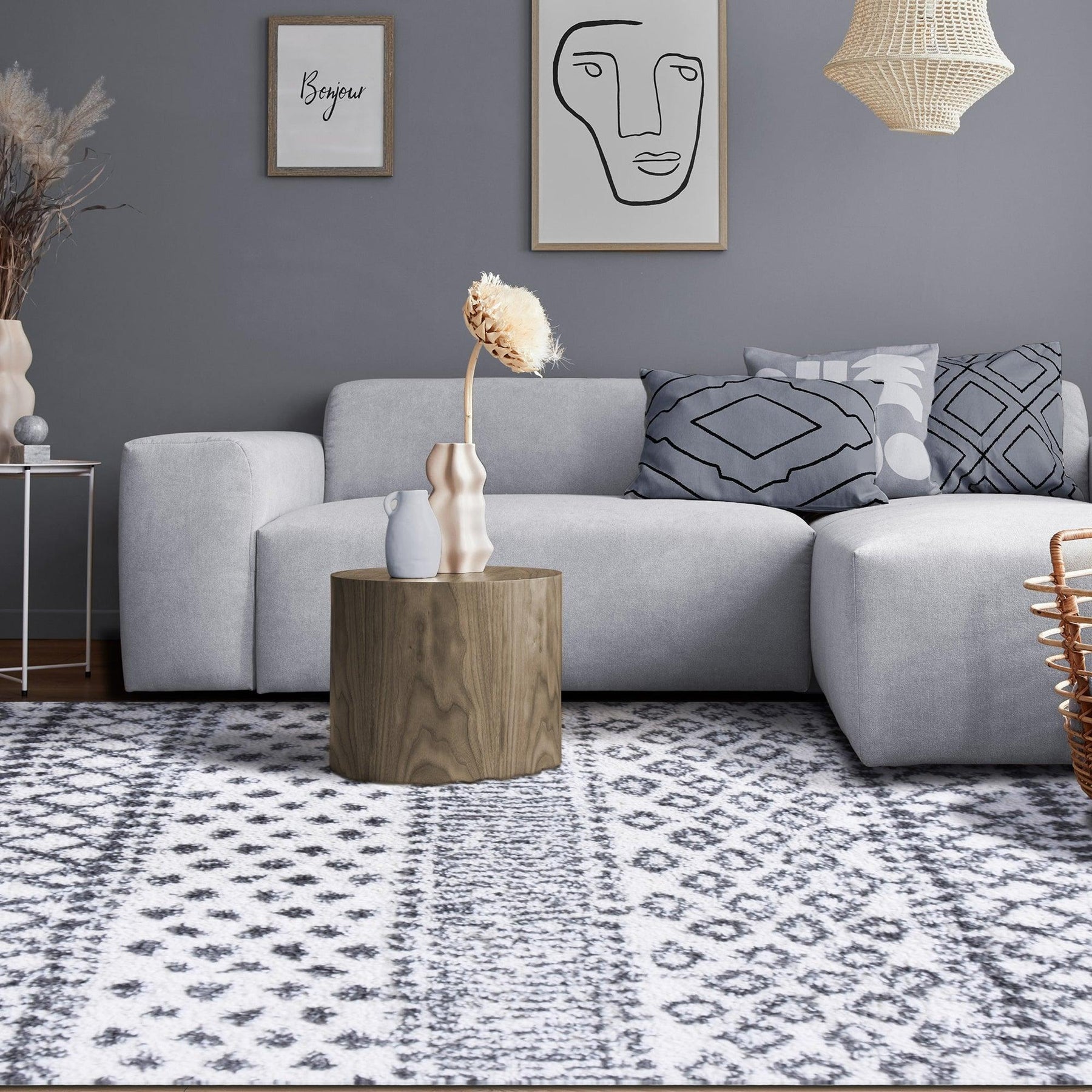 Jayce Boho Geometric Area Rug Indoor Plush Shag Rugs