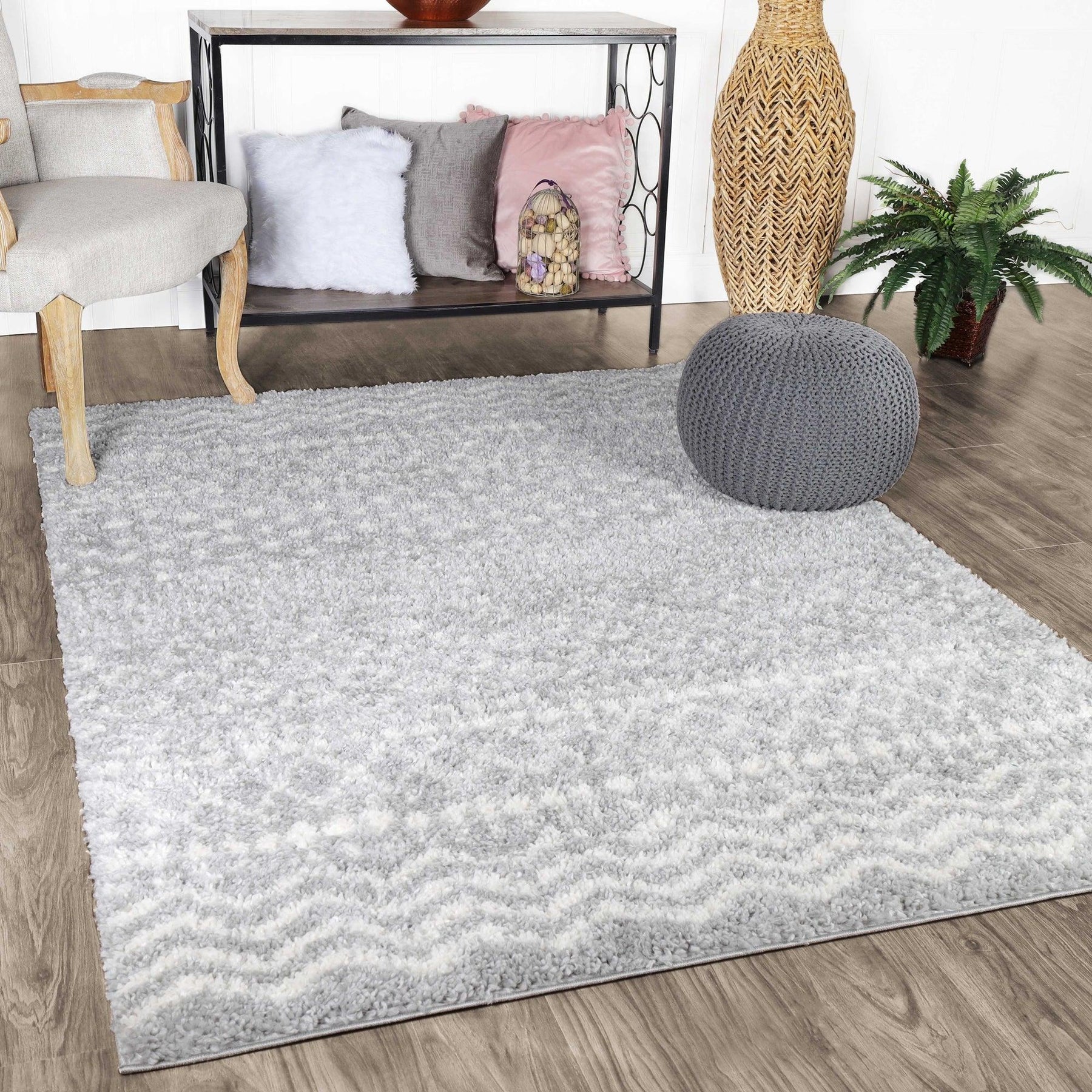 Jayce Boho Geometric Area Rug Indoor Plush Shag Rugs