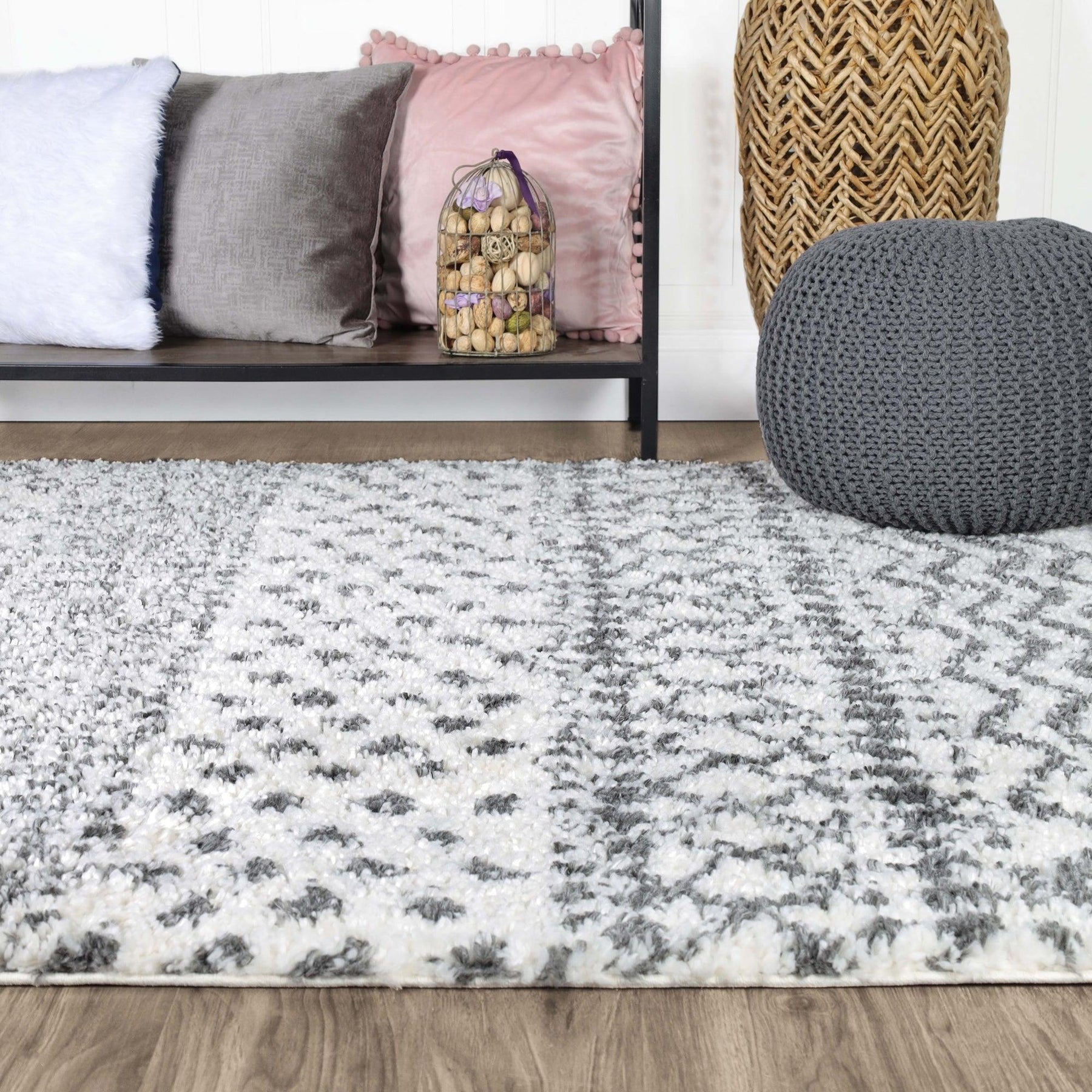 Jayce Boho Geometric Area Rug Indoor Plush Shag Rugs