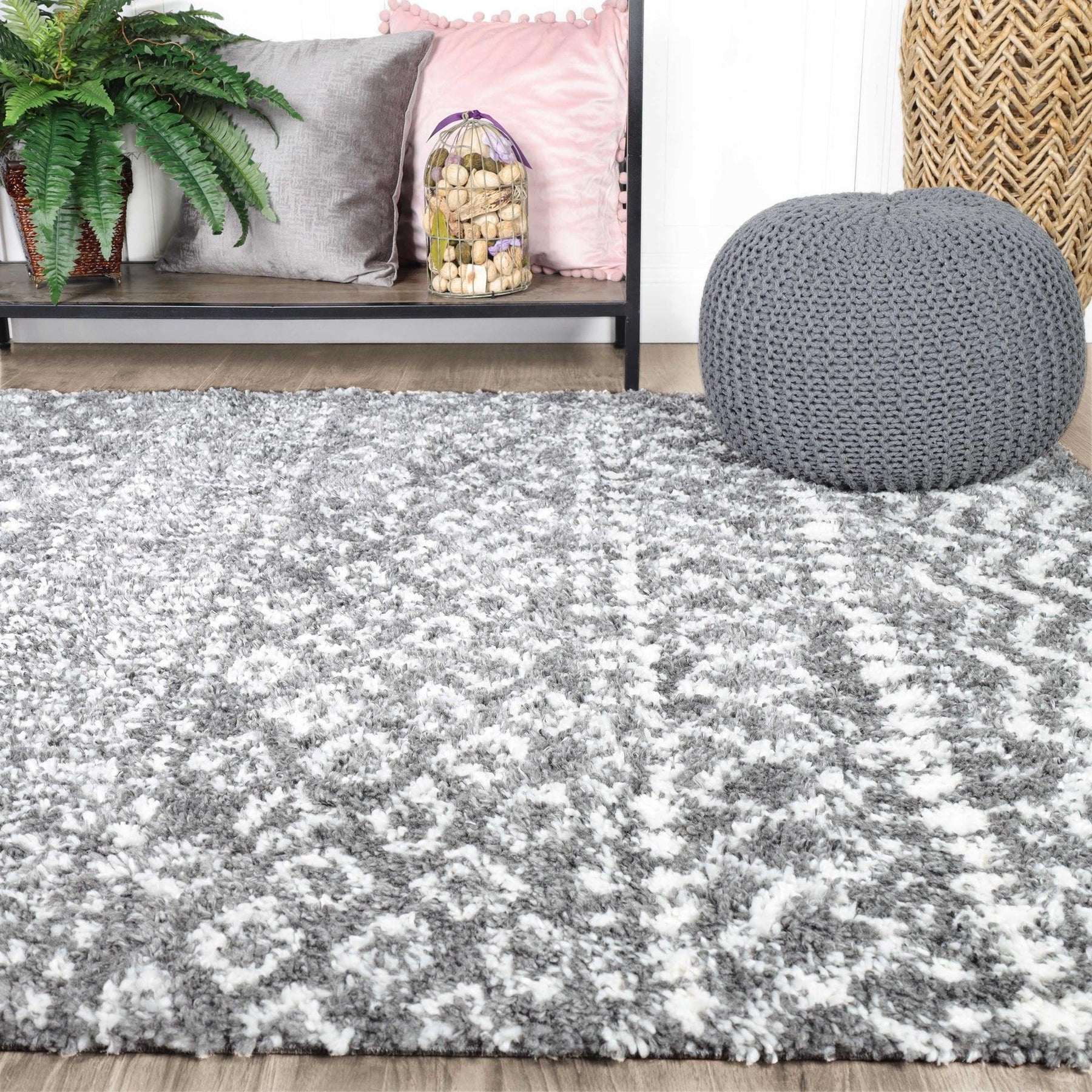 Jayce Boho Geometric Area Rug Indoor Plush Shag Rugs
