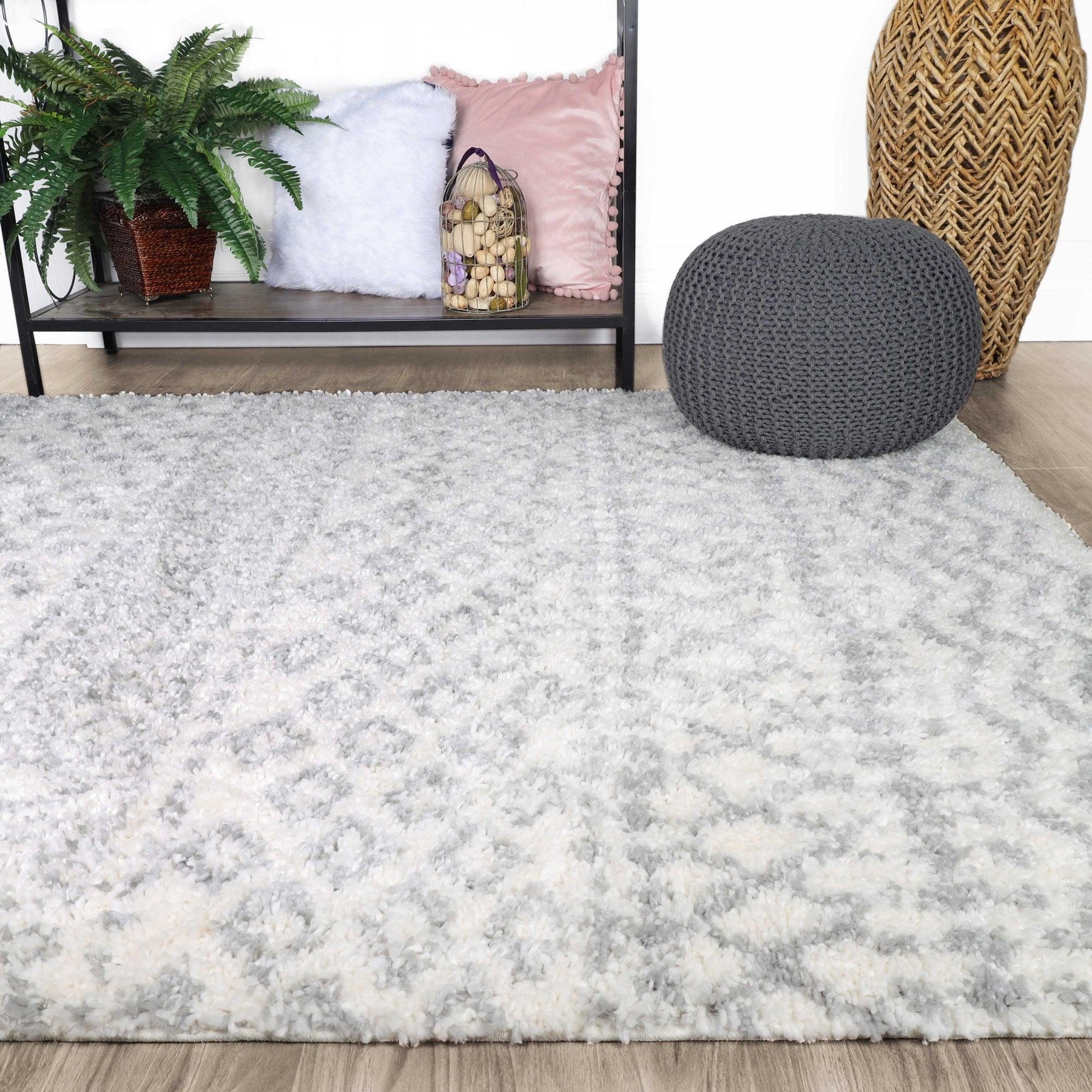 Jayce Boho Geometric Area Rug Indoor Plush Shag Rugs
