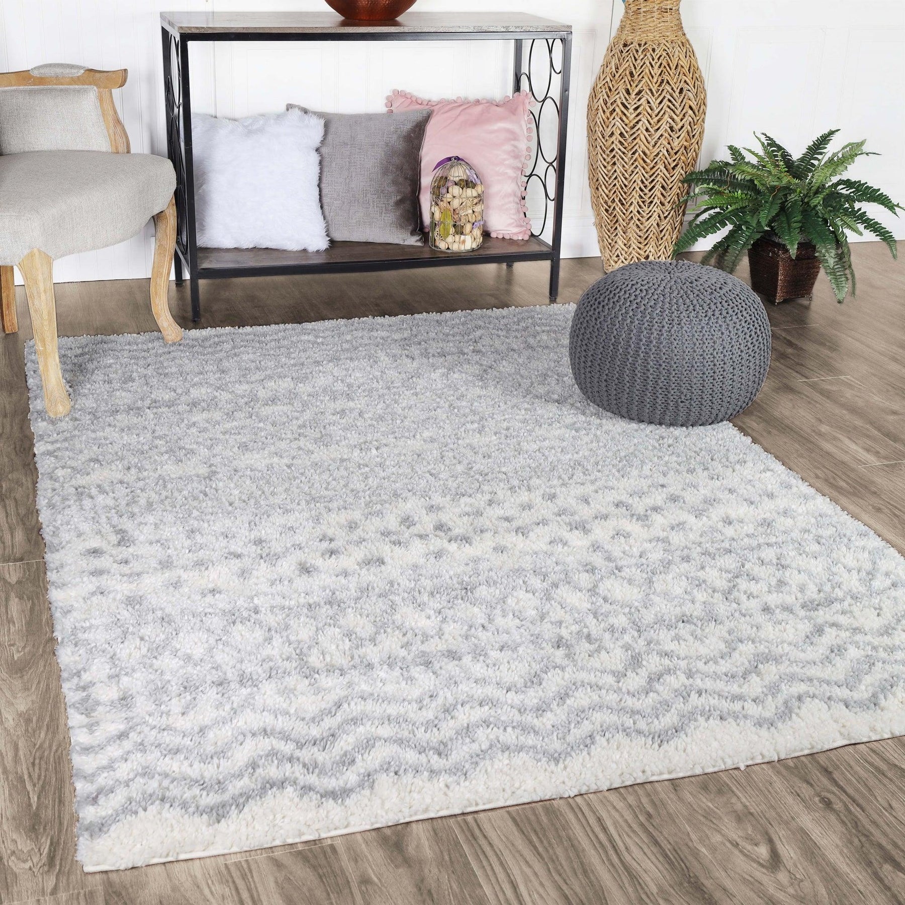 Jayce Boho Geometric Area Rug Indoor Plush Shag Rugs
