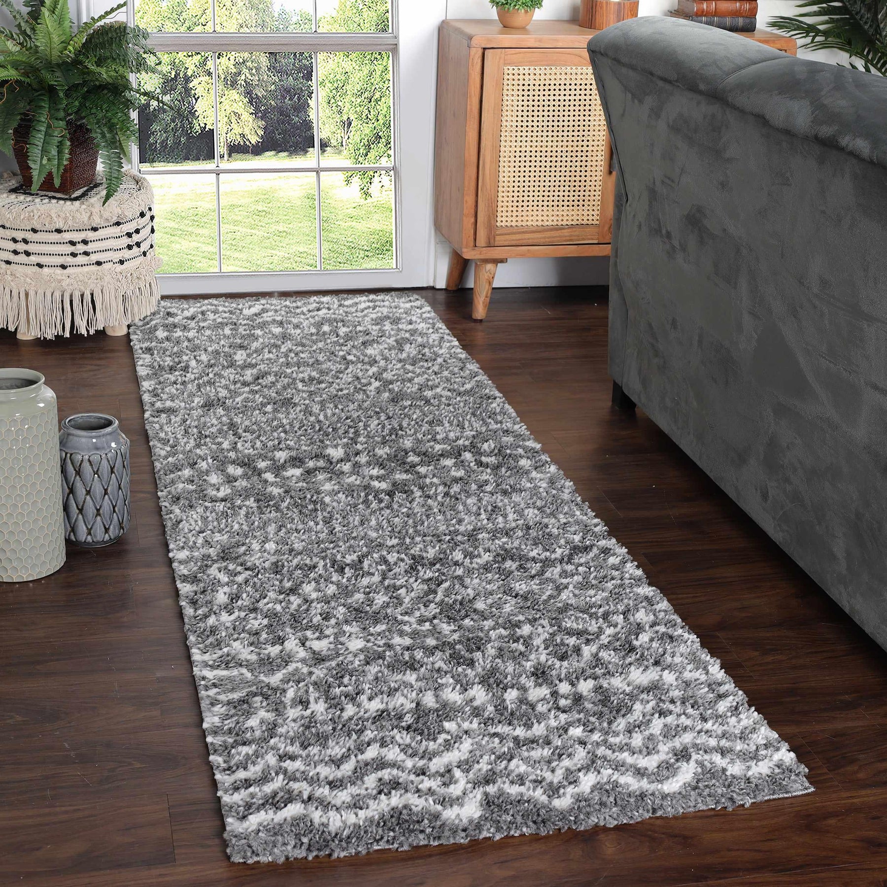 Jayce Boho Geometric Area Rug Indoor Plush Shag Rugs