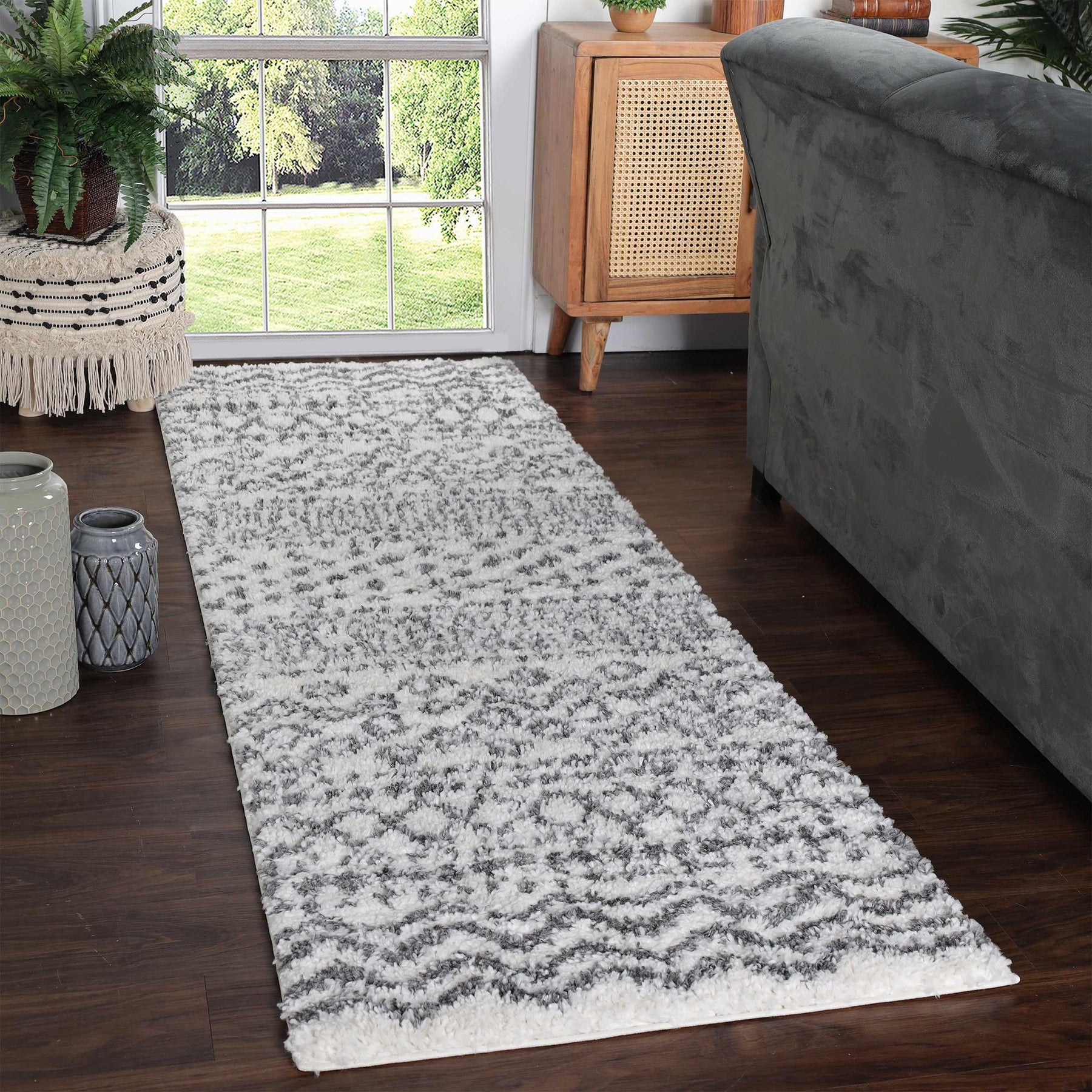 Jayce Boho Geometric Area Rug Indoor Plush Shag Rugs