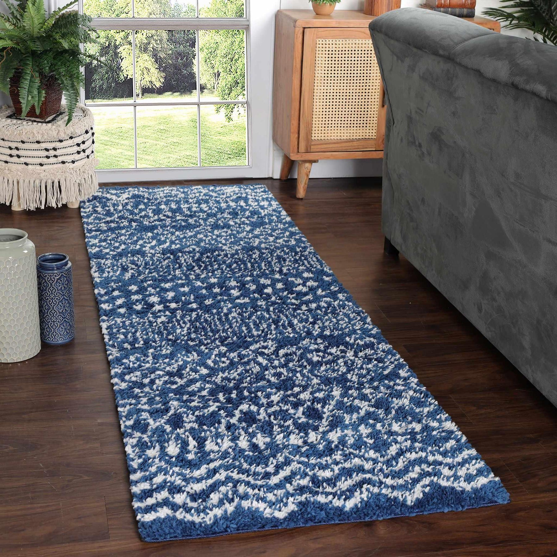 Jayce Boho Geometric Area Rug Indoor Plush Shag Rugs