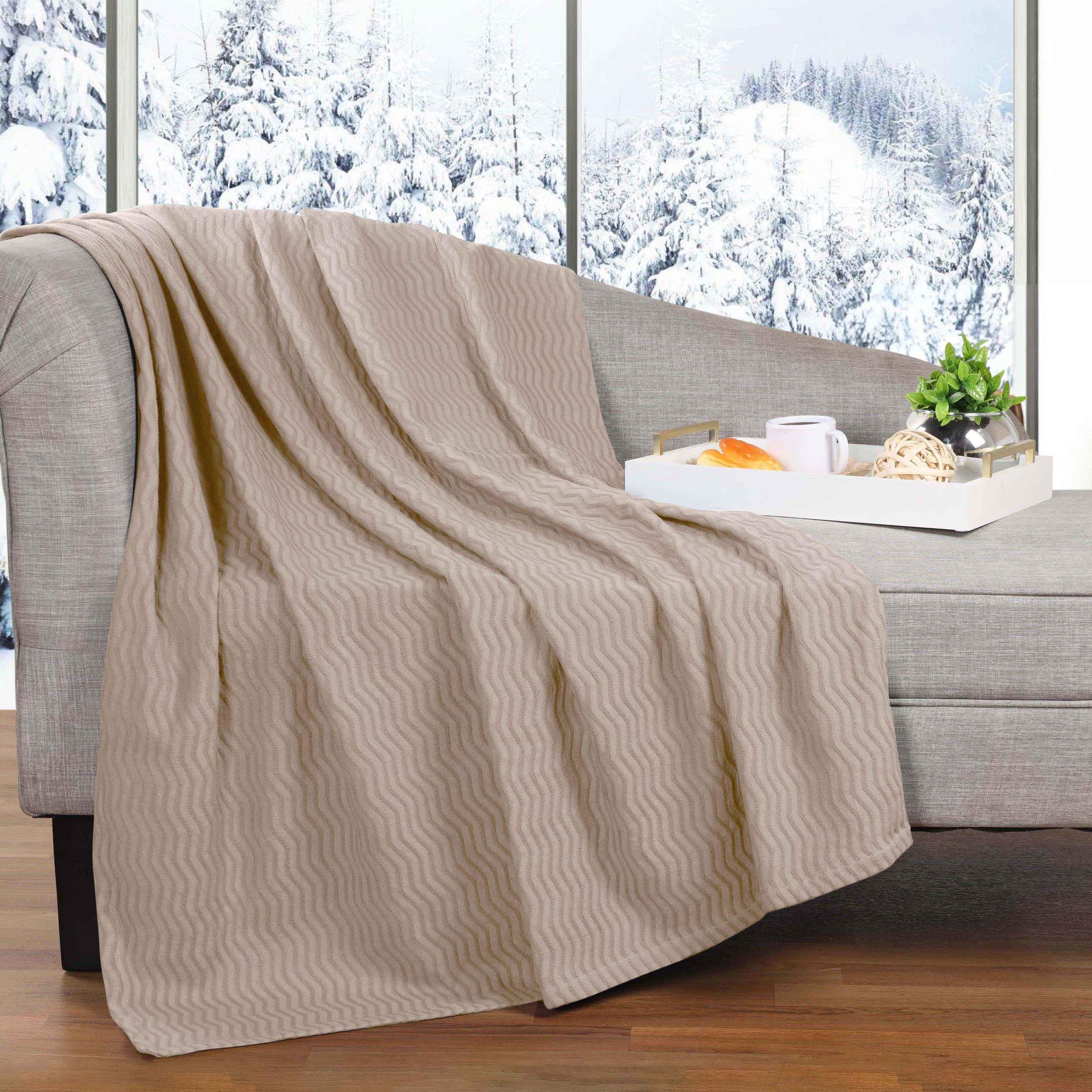 Jena Cotton Textured Chevron Lightweight Woven Blanket
