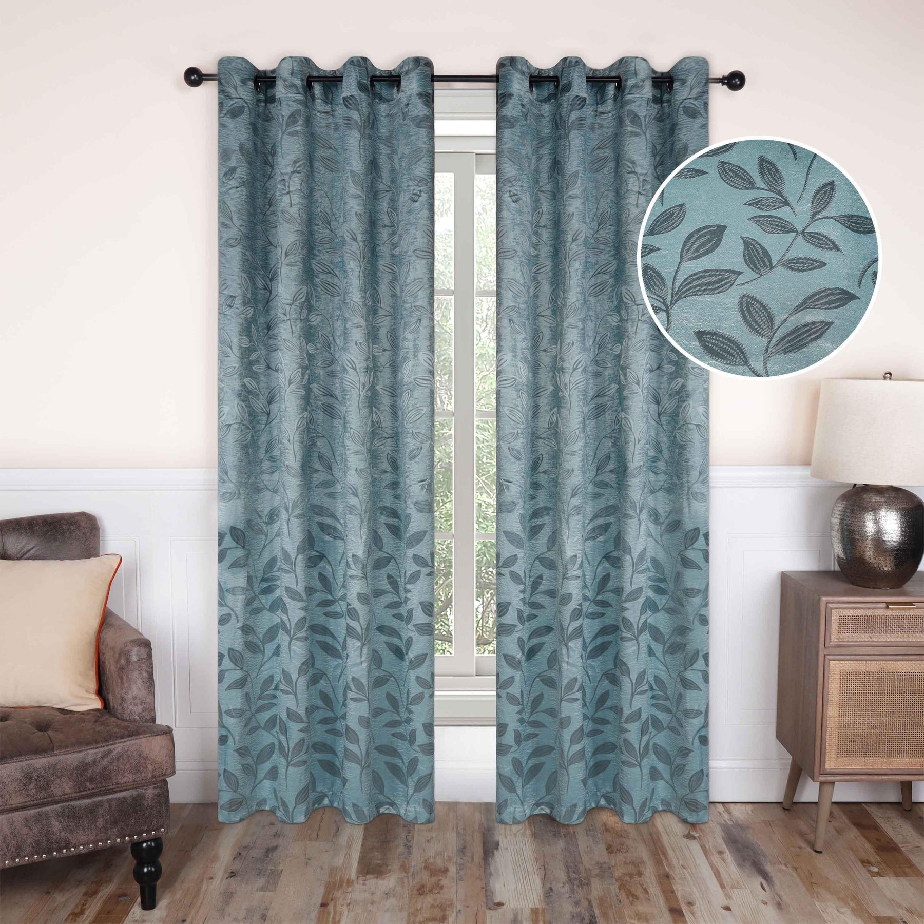 Leaves Machine Washable Room Darkening Blackout Curtains 8 Pieces