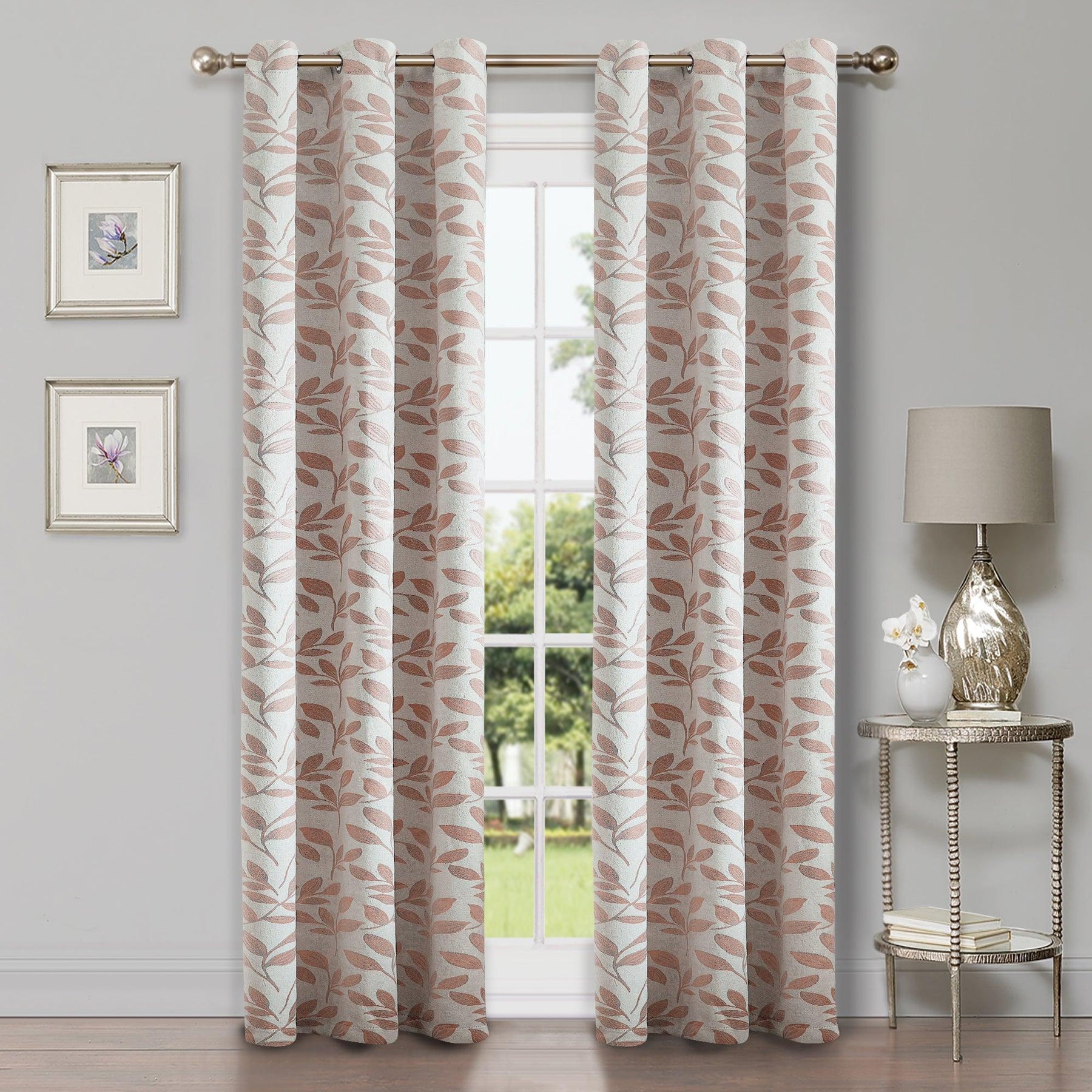 Leaves Machine Washable Room Darkening Blackout Curtains, Set of 2