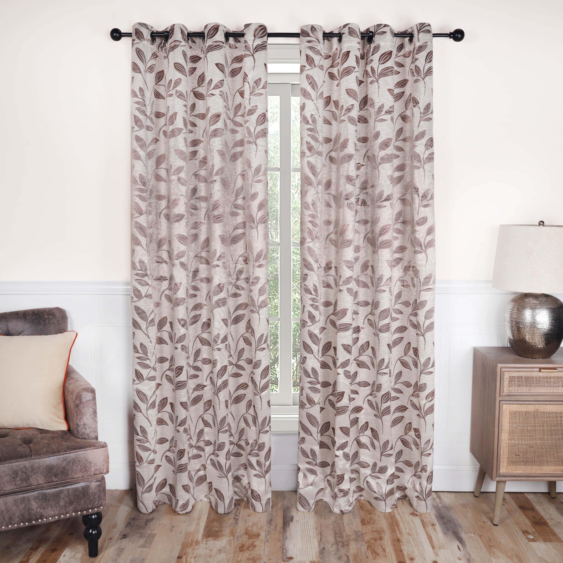 Leaves Machine Washable Room Darkening Blackout Curtains, Set of 2