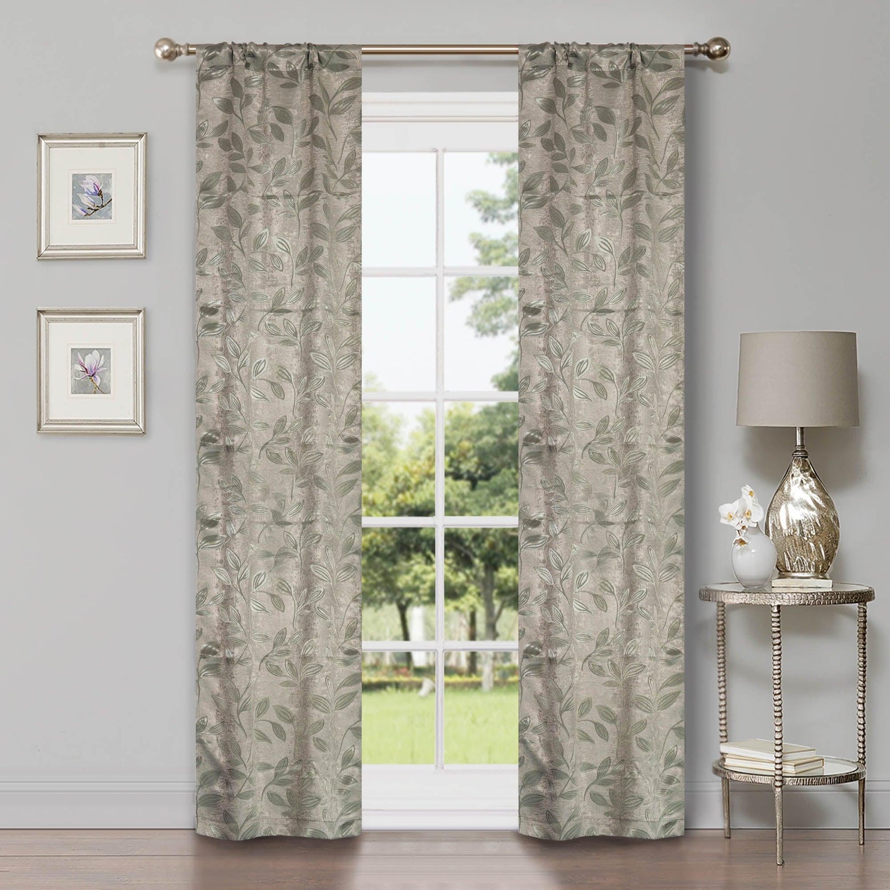 Leaves Machine Washable Room Darkening Blackout Curtains, Set of 2