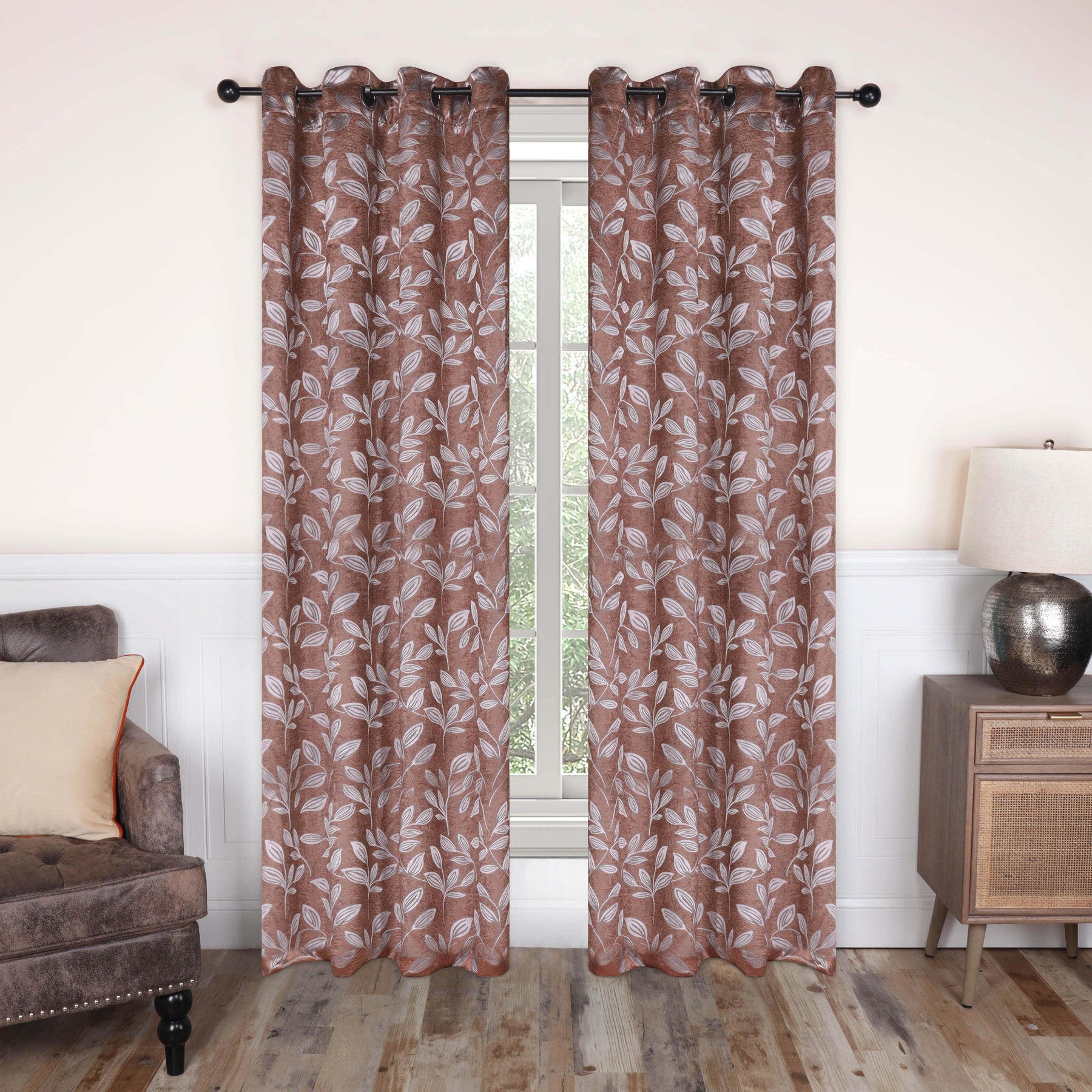 Leaves Machine Washable Room Darkening Blackout Curtains, Set of 2