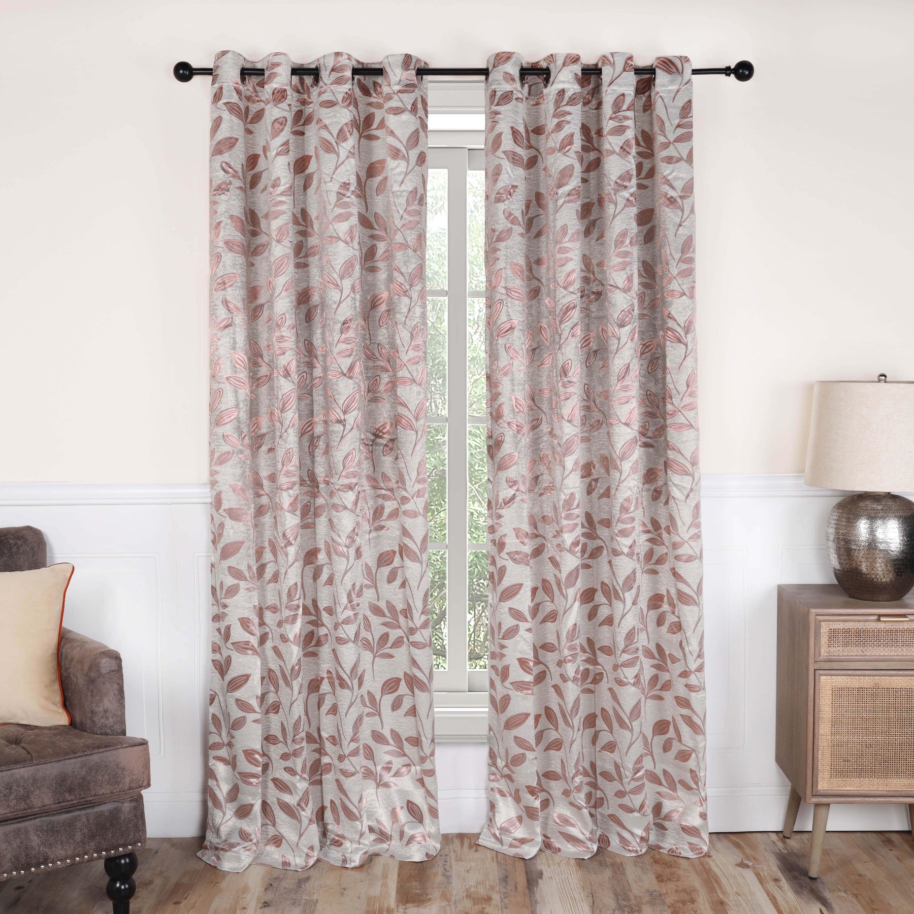 Leaves Machine Washable Room Darkening Blackout Curtains, Set of 2
