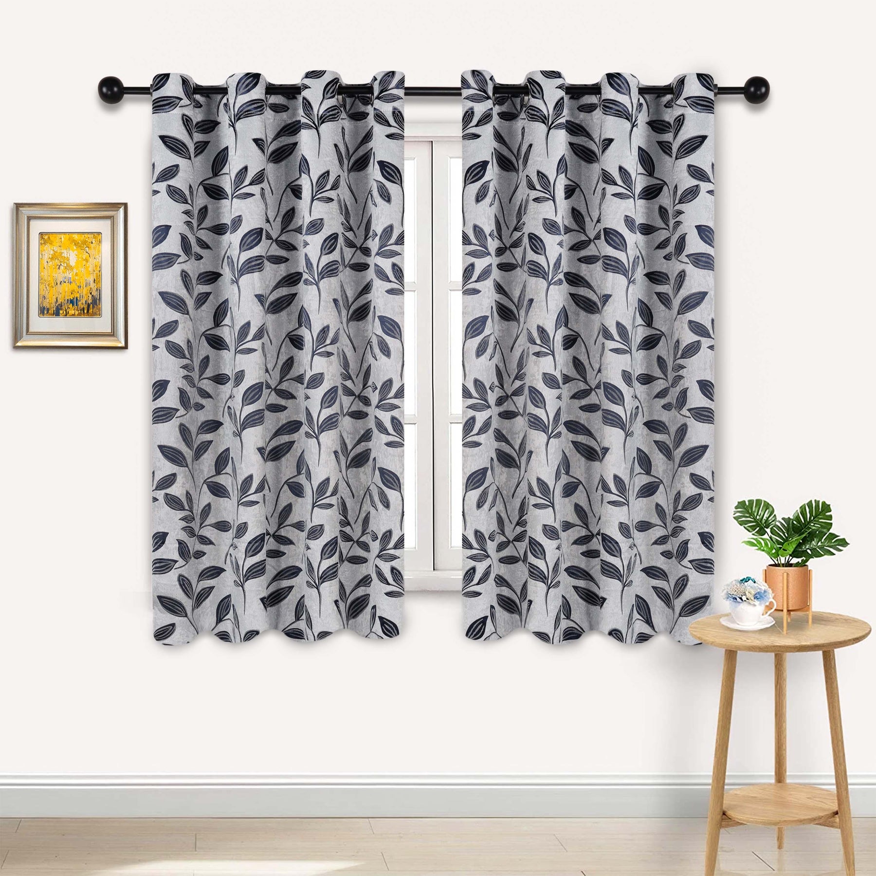 Leaves Machine Washable Room Darkening Blackout Curtains, Set of 2