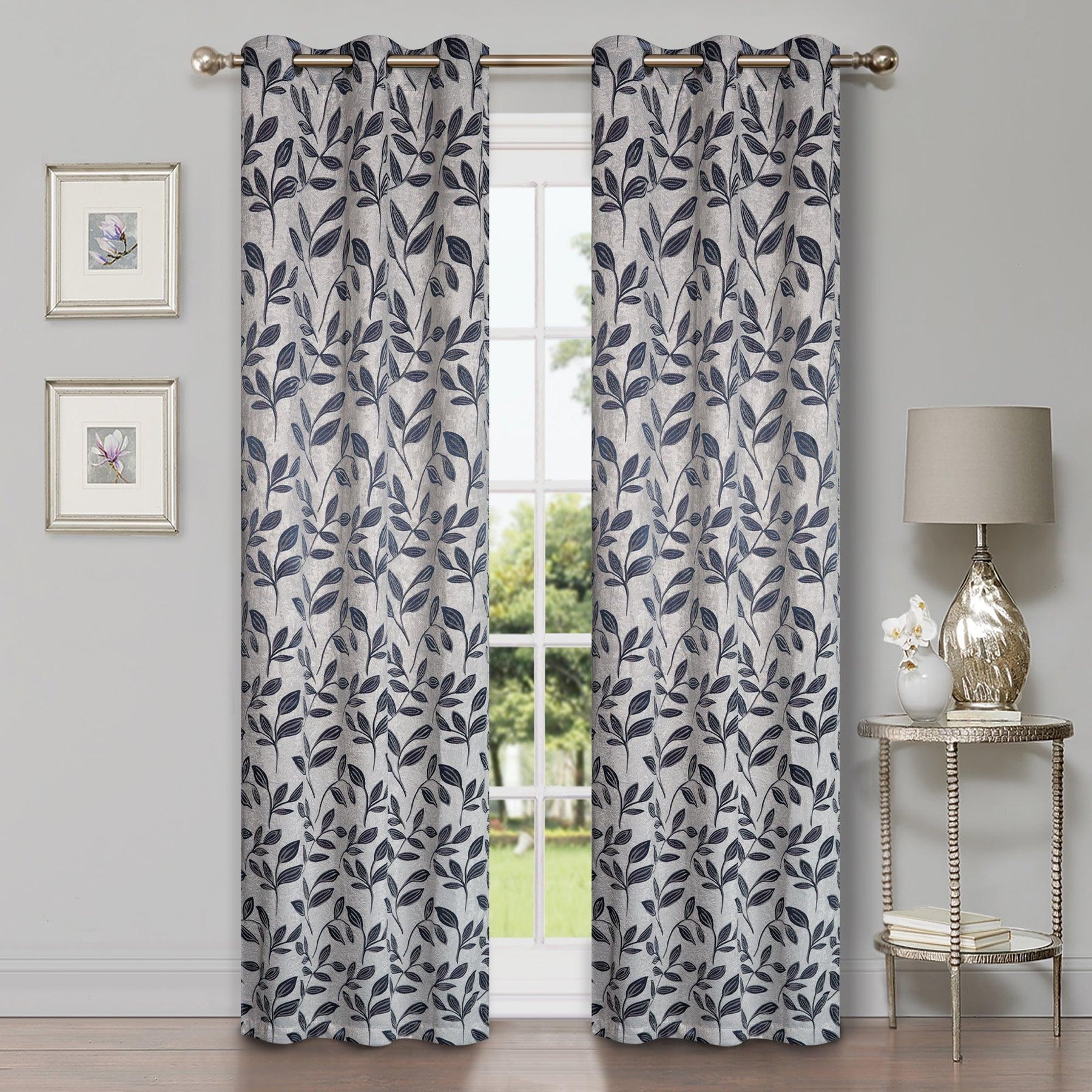 Leaves Machine Washable Room Darkening Blackout Curtains, Set of 2