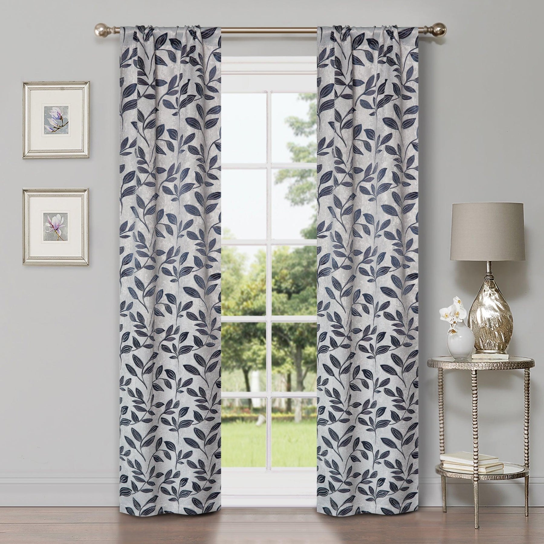 Leaves Machine Washable Room Darkening Blackout Curtains, Set of 2
