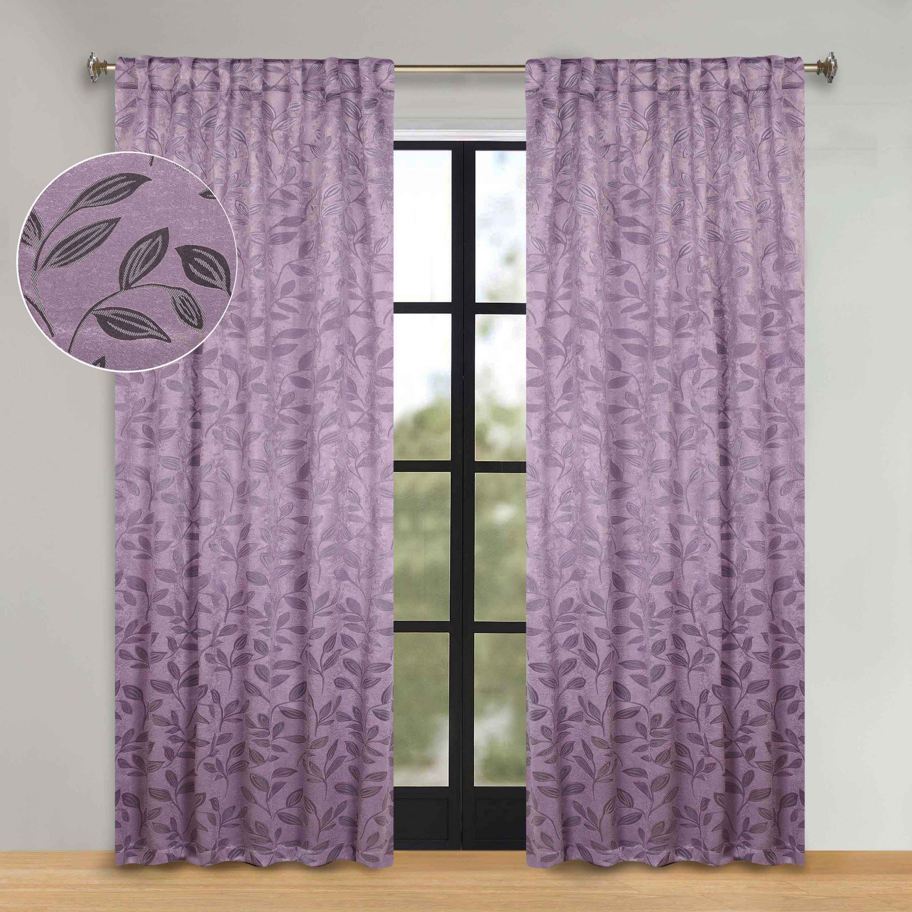 Leaves Room Darkening Back Tabs Blackout Curtain Panels, Set of 2