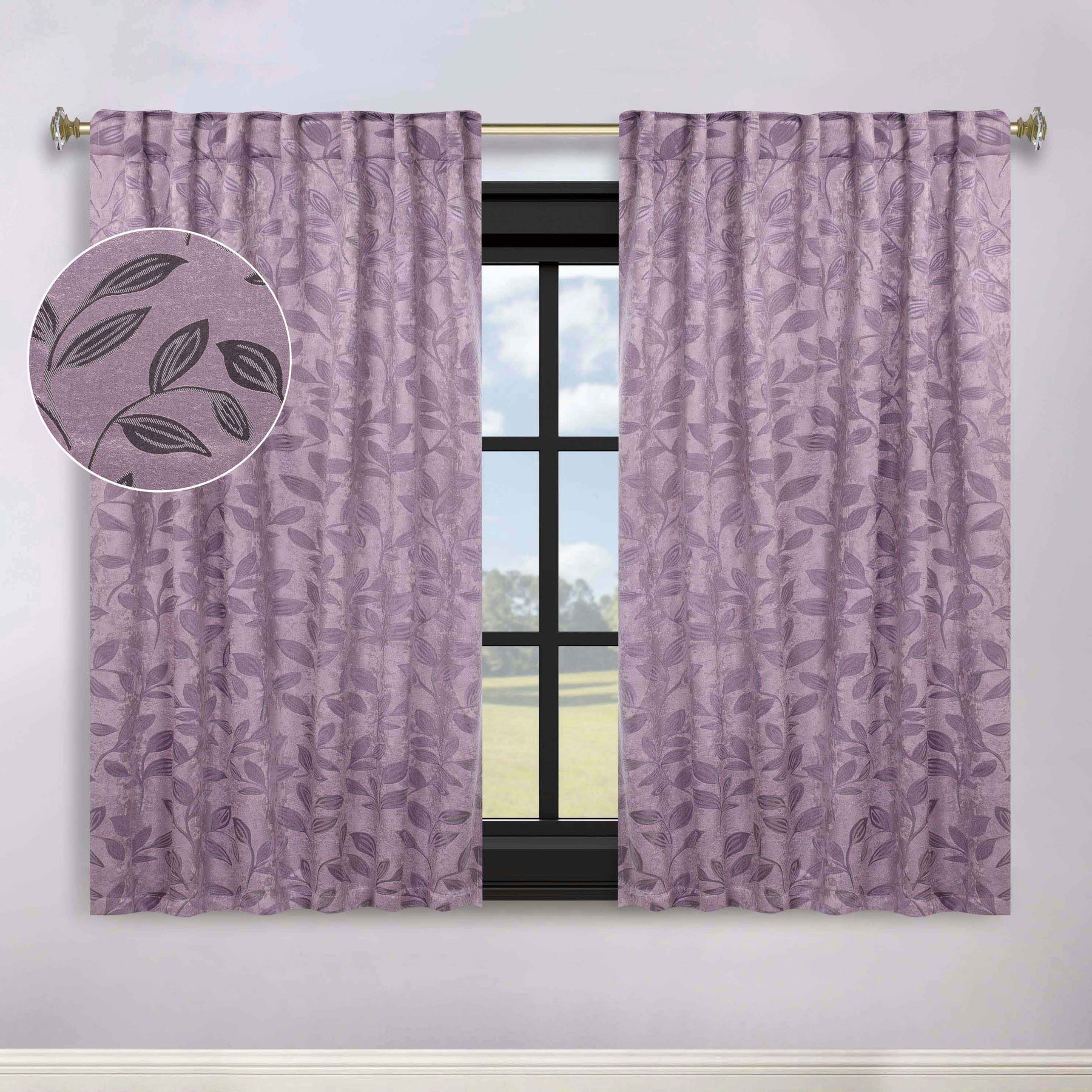 Leaves Room Darkening Back Tabs Blackout Curtain Panels, Set of 2