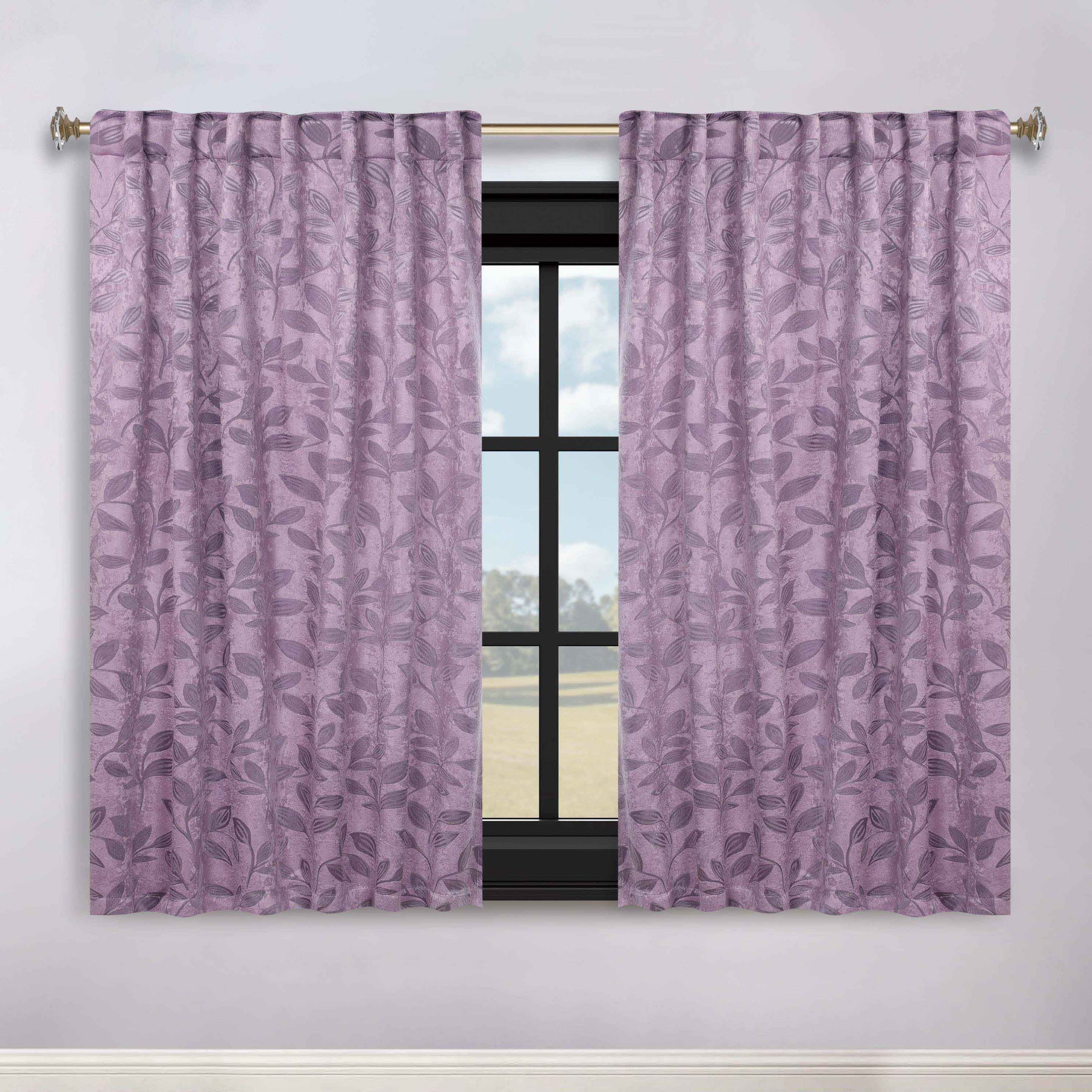 Leaves Room Darkening Back Tabs Blackout Curtain Panels, Set of 2