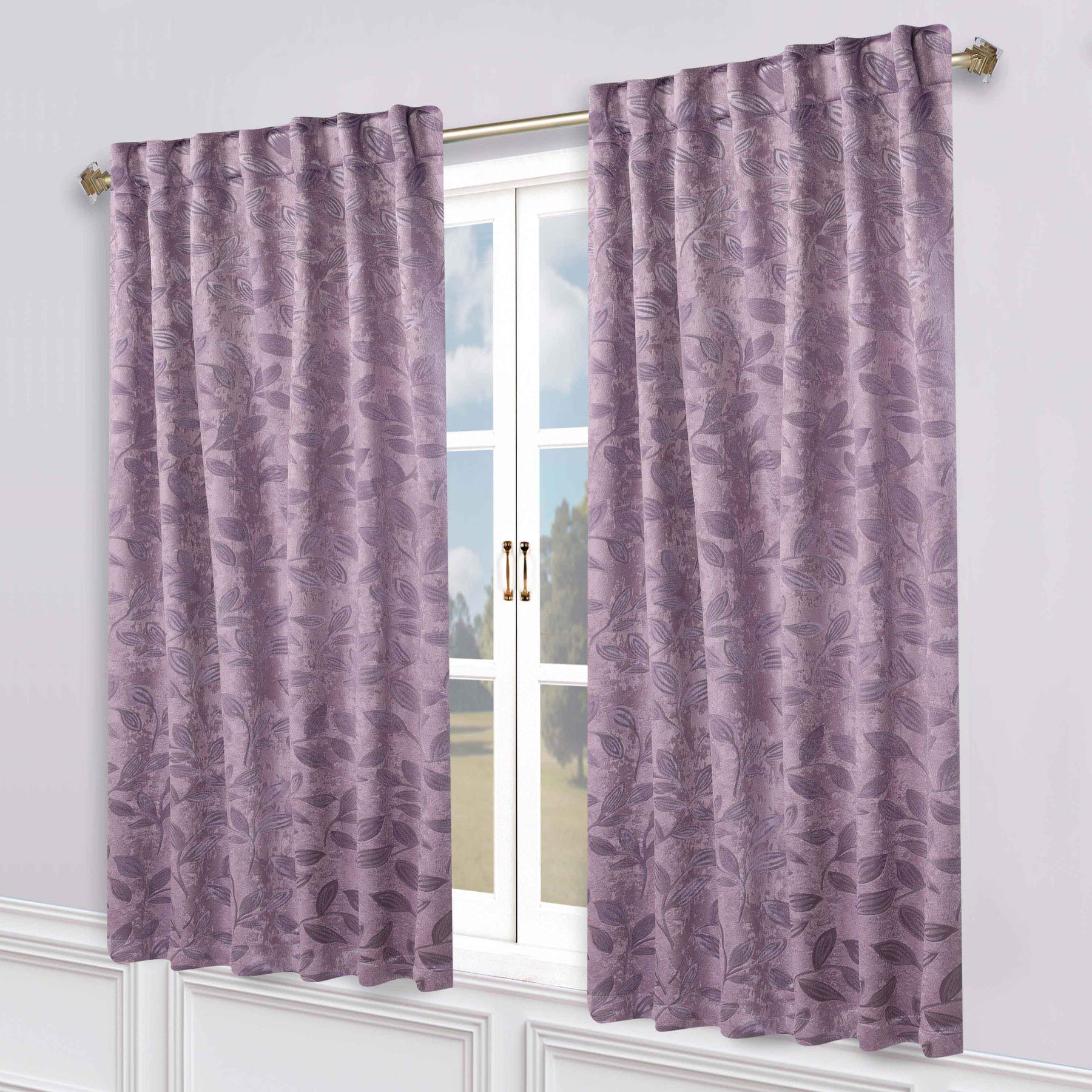 Leaves Room Darkening Back Tabs Blackout Curtain Panels, Set of 2