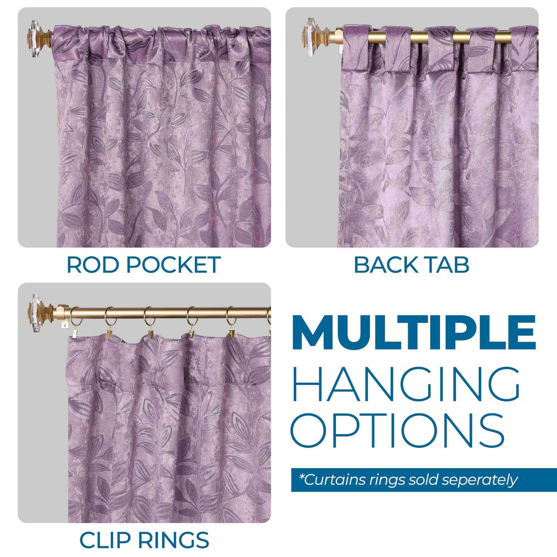 Leaves Room Darkening Back Tabs Blackout Curtain Panels, Set of 2