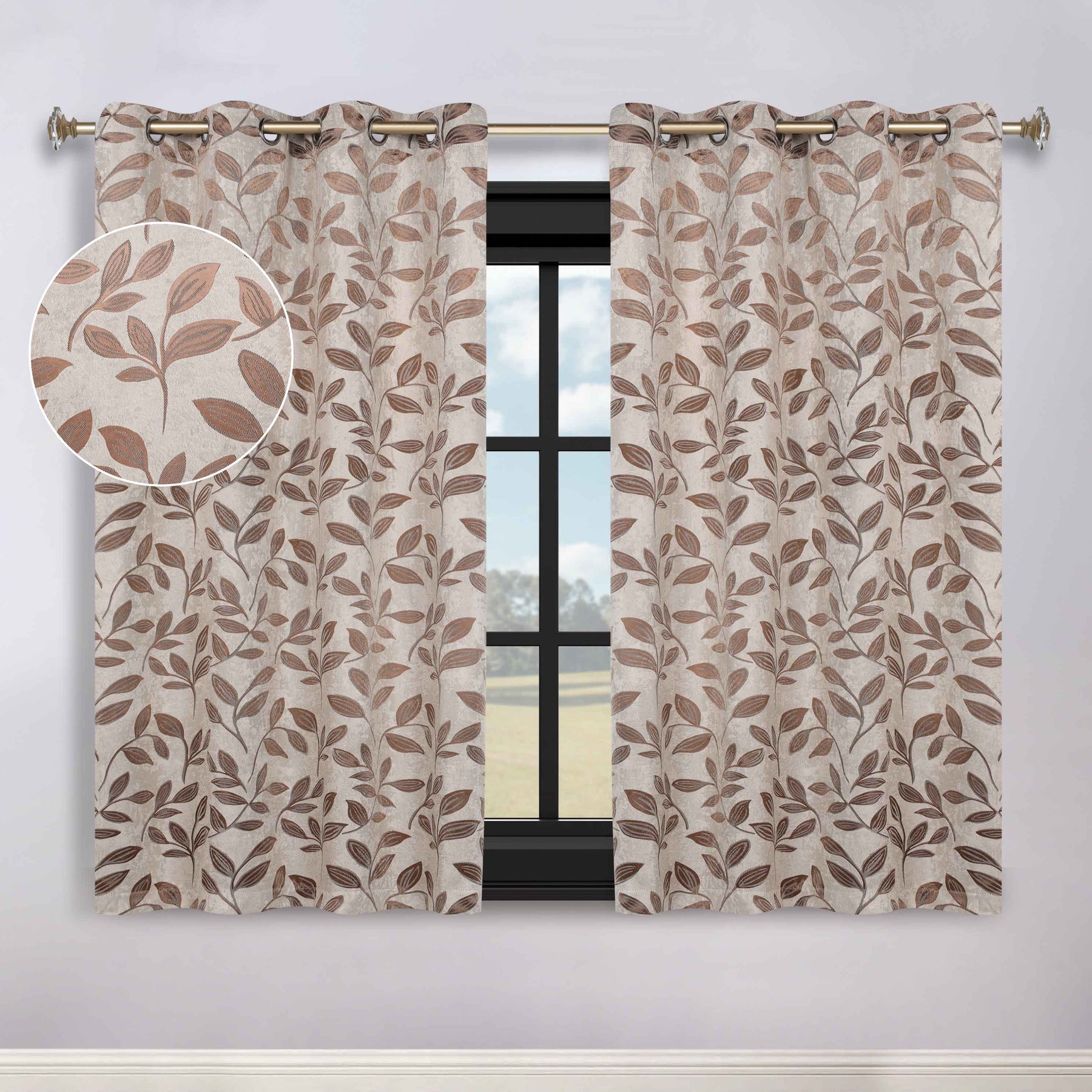 Leaves Room Darkening Washable Blackout Curtain Panels, Set of 2