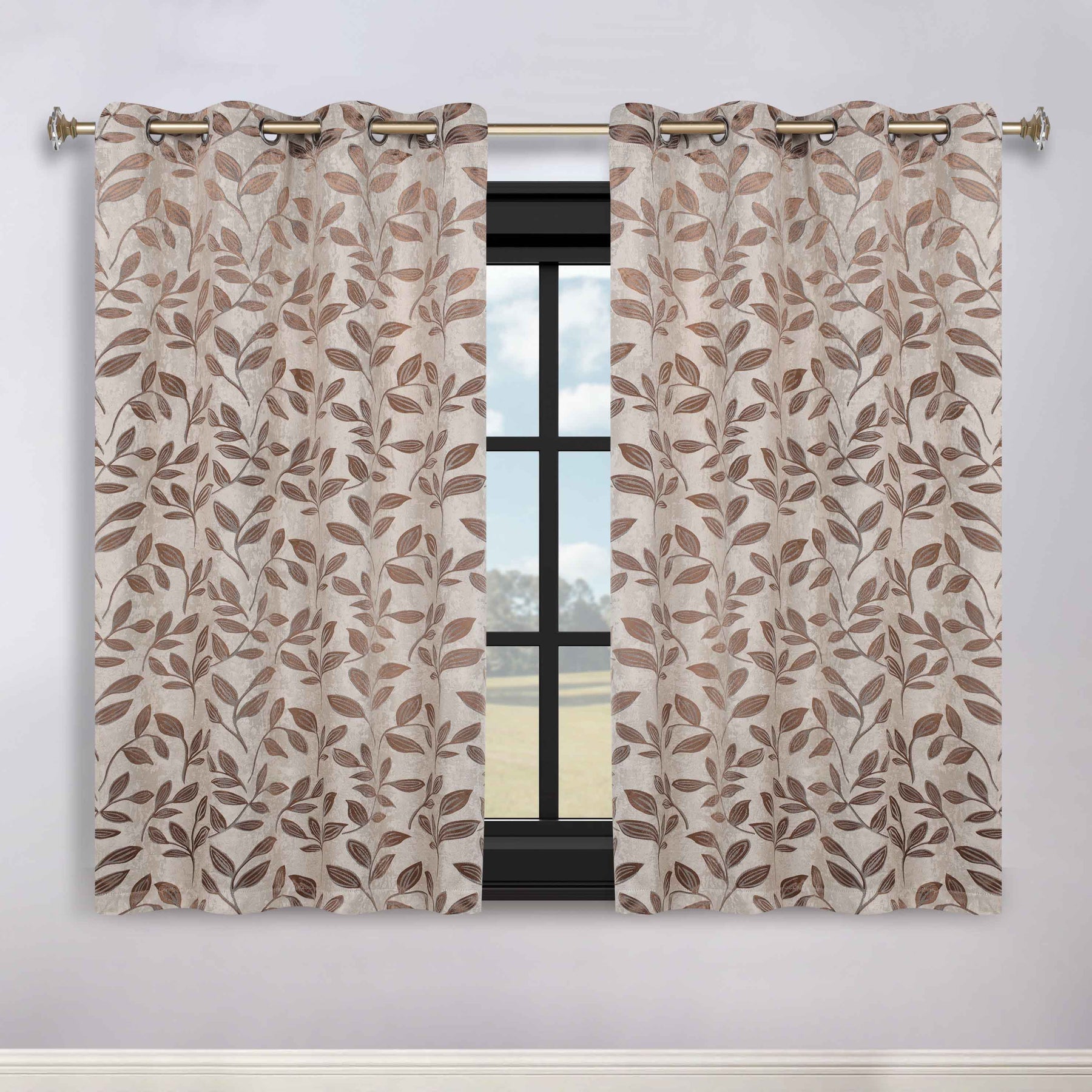 Leaves Room Darkening Washable Blackout Curtain Panels, Set of 2
