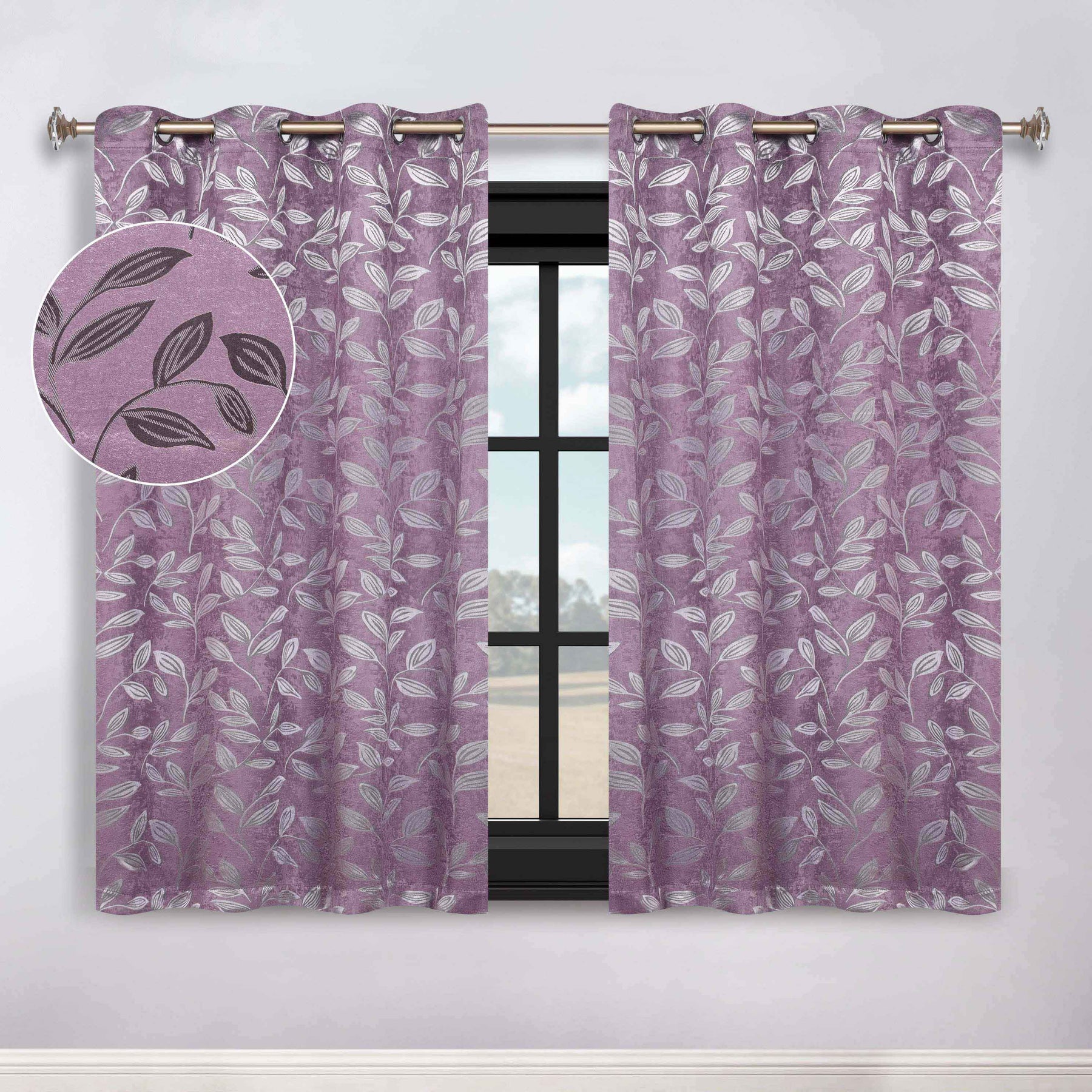 Leaves Room Darkening Washable Blackout Curtain Panels, Set of 2