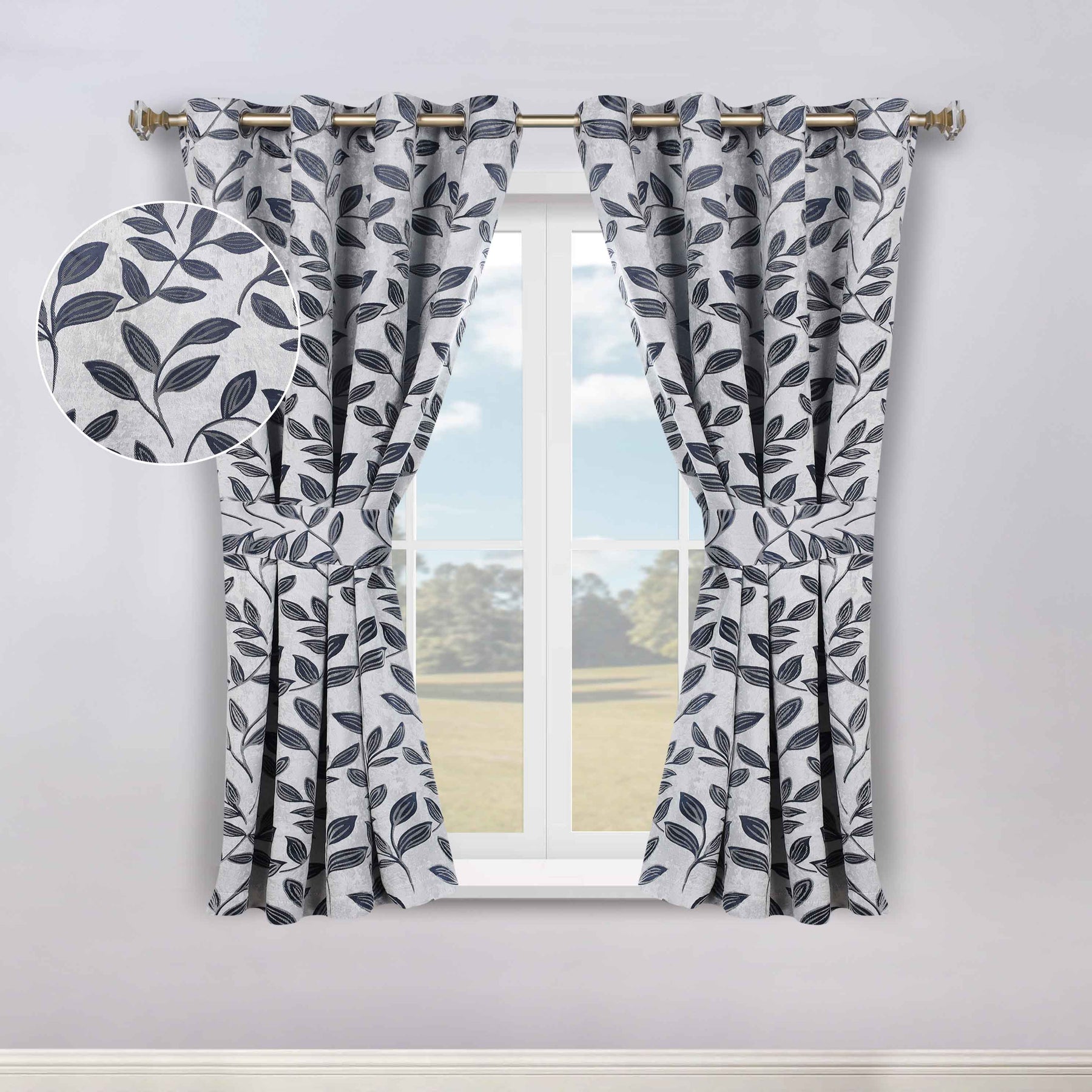 Leaves Room Darkening Washable Blackout Curtain Panels, Set of 2