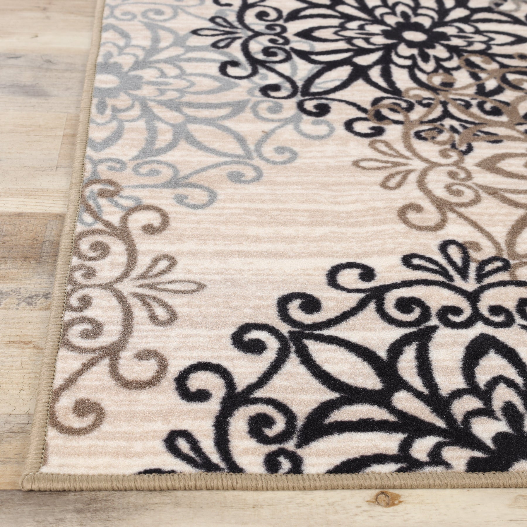 Leigh Non-Slip Modern Floral Medallion Indoor Washable Area Rug
