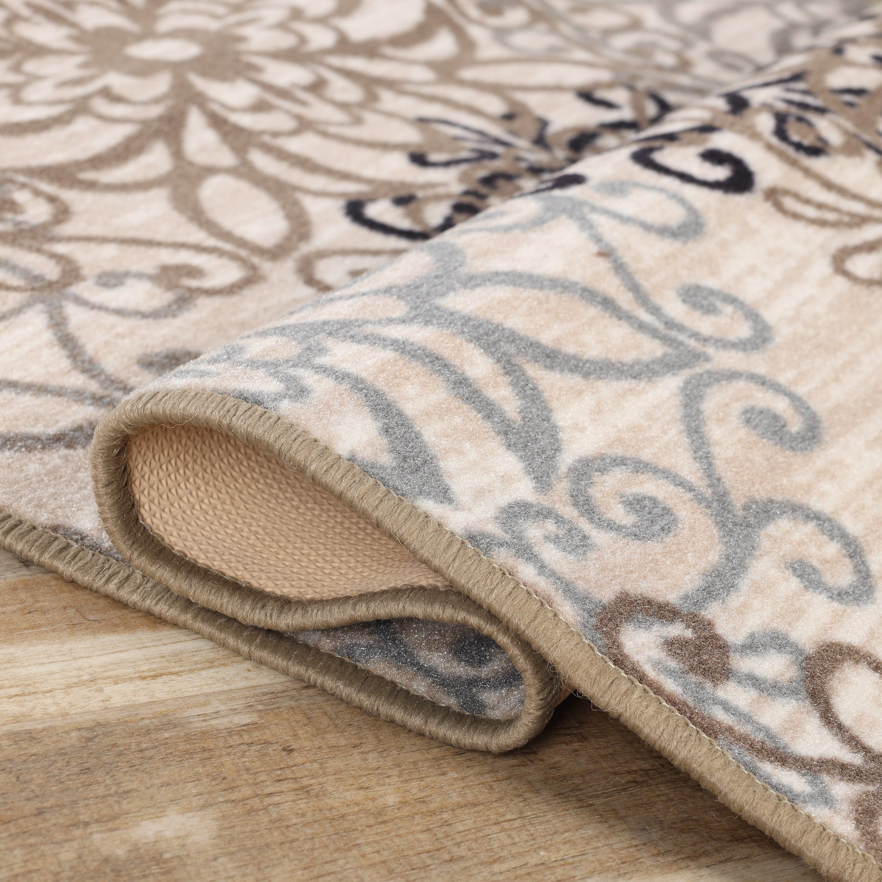 Leigh Non-Slip Modern Floral Medallion Indoor Washable Area Rug