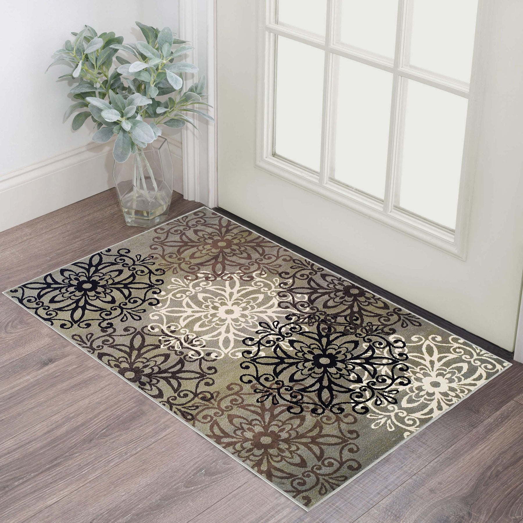 Leigh Traditional Floral Scroll Indoor Area Rug or Runner Rug Or Door Mat