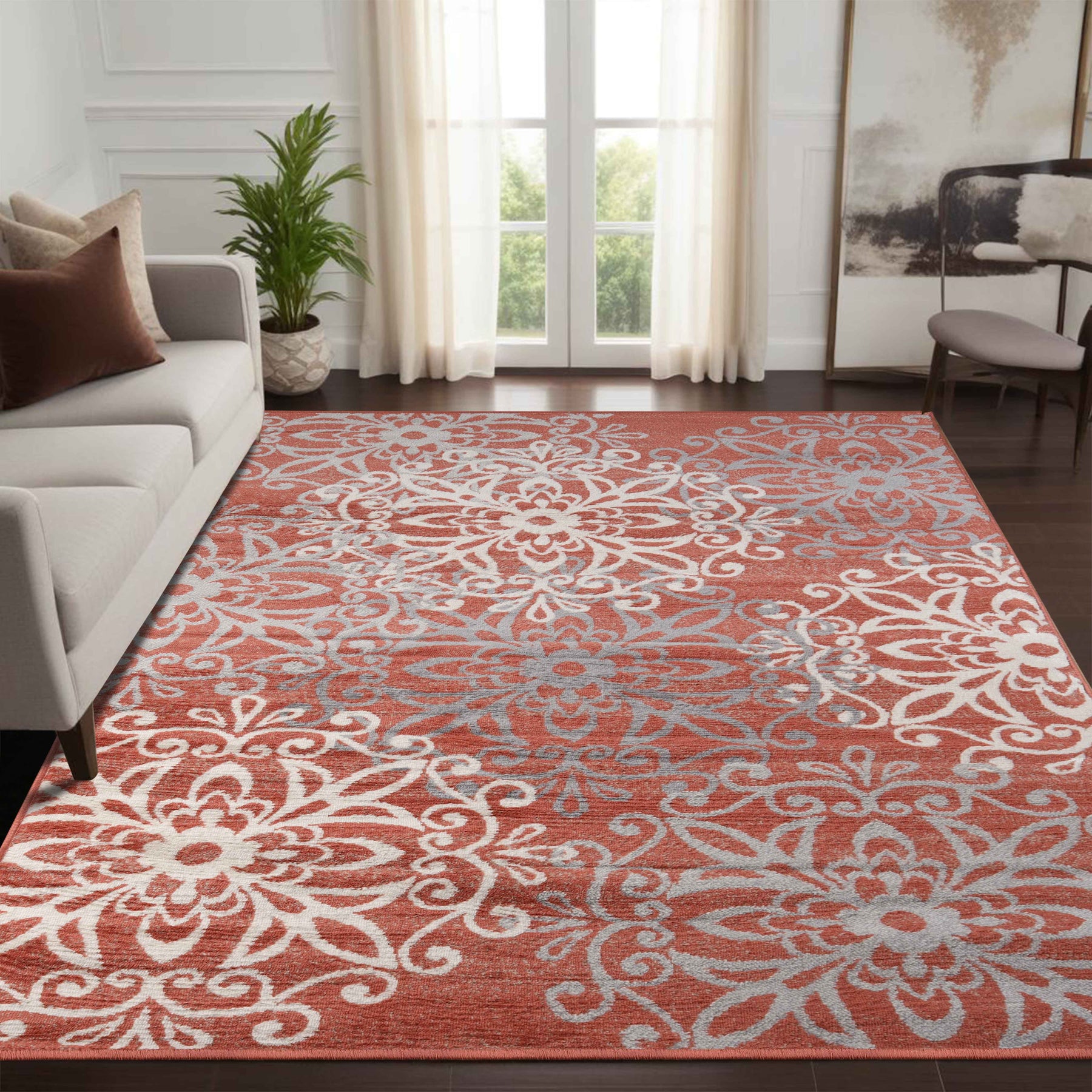 Leigh Traditional Floral Scroll Indoor Area Rug or Runner Rug Or Door Mat