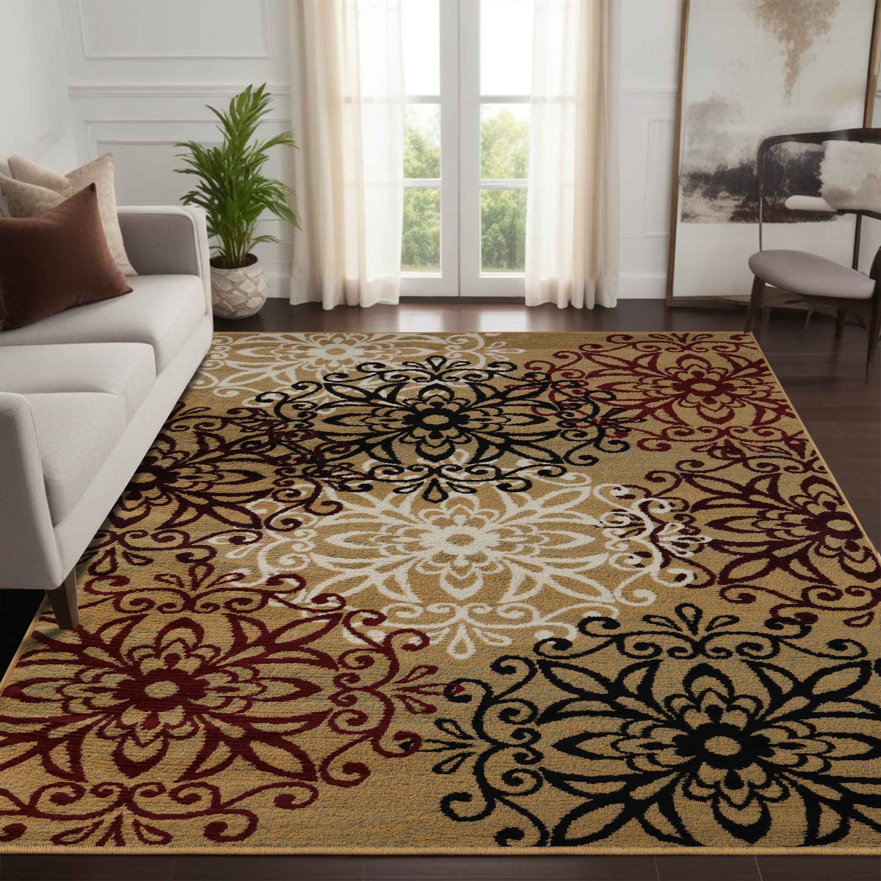 Leigh Traditional Floral Scroll Indoor Area Rug or Runner Rug Or Door Mat