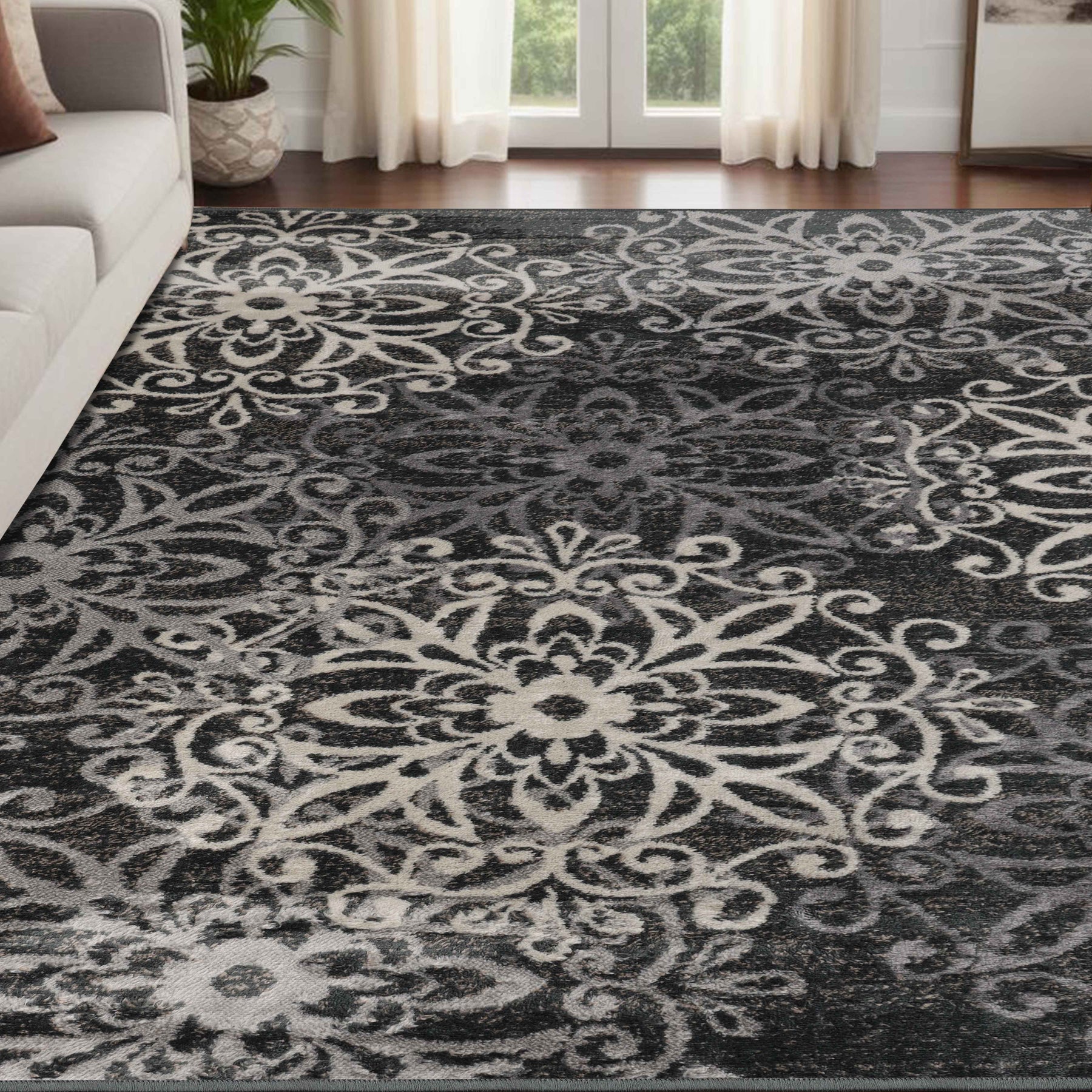 Leigh Traditional Floral Scroll Indoor Area Rug or Runner Rug Or Door Mat
