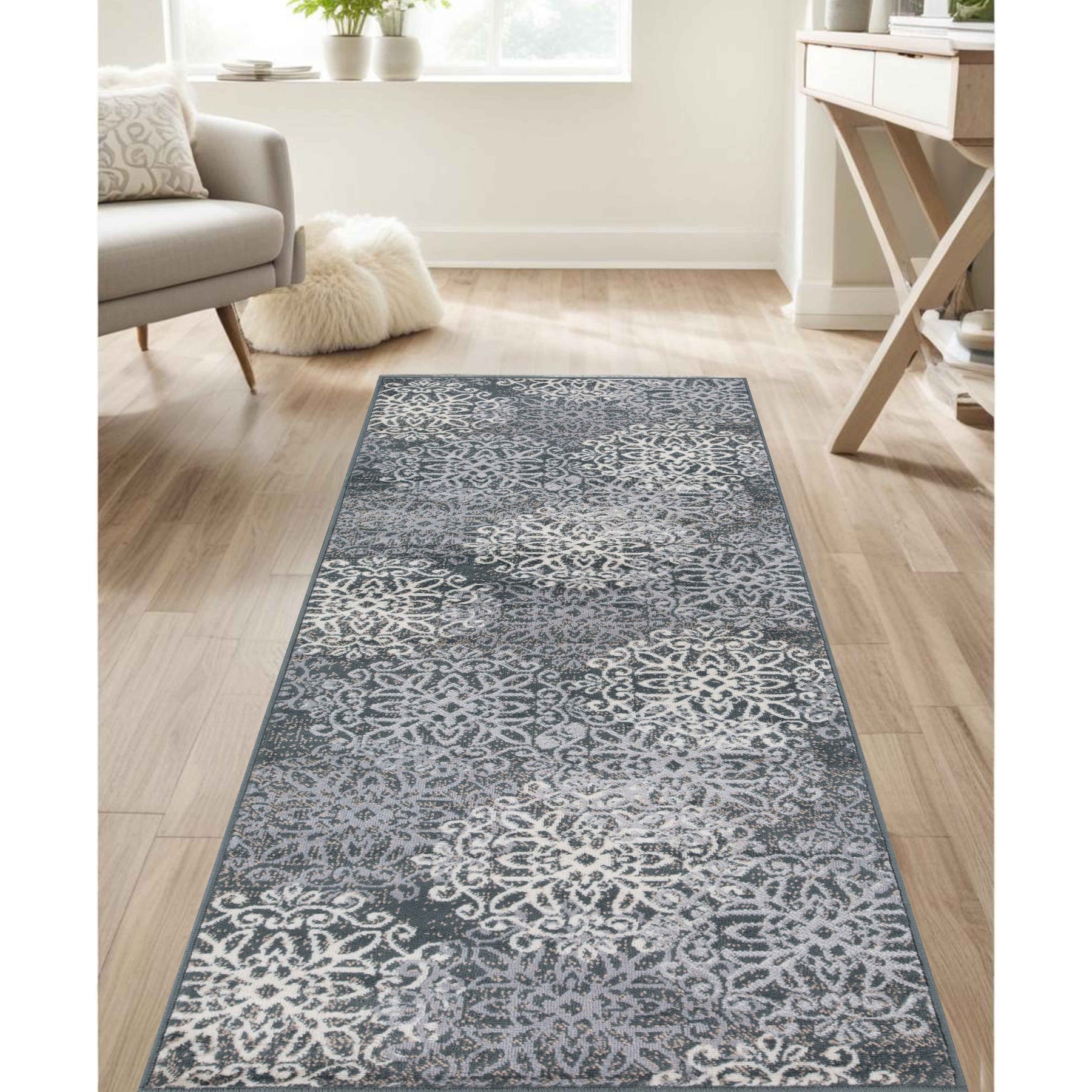 Leigh Traditional Floral Scroll Indoor Area Rug or Runner Rug Or Door Mat